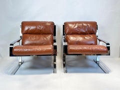Paire de chaises de bar plates chromées mi-siècle modernes, Italie, années 1970