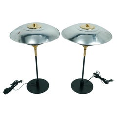 Pair of Mid-Century Modern Chrome, Iron and Brass Table Lamps