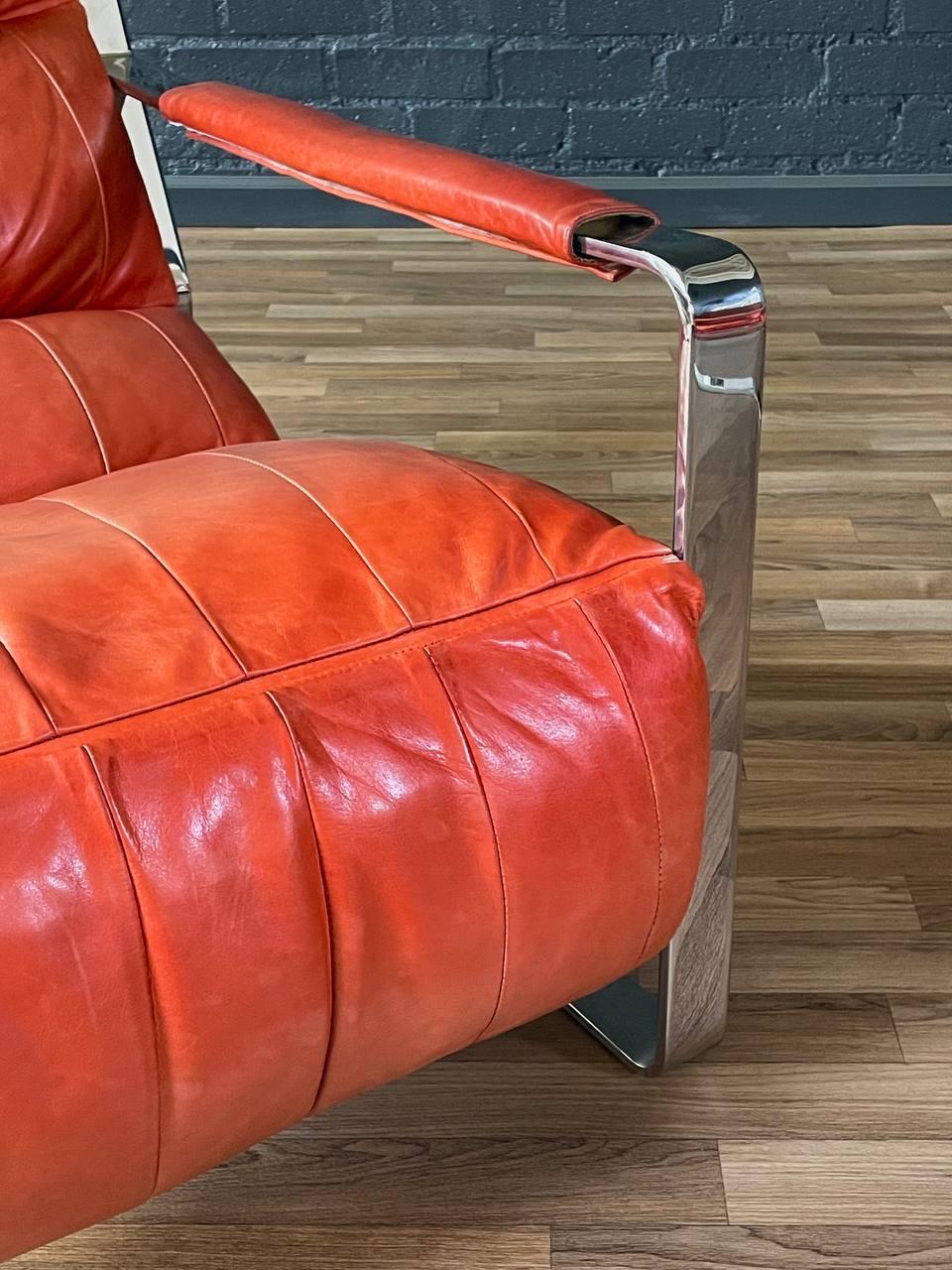 Pair of Mid-Century Modern Chrome & Leather Lounge Chairs 5