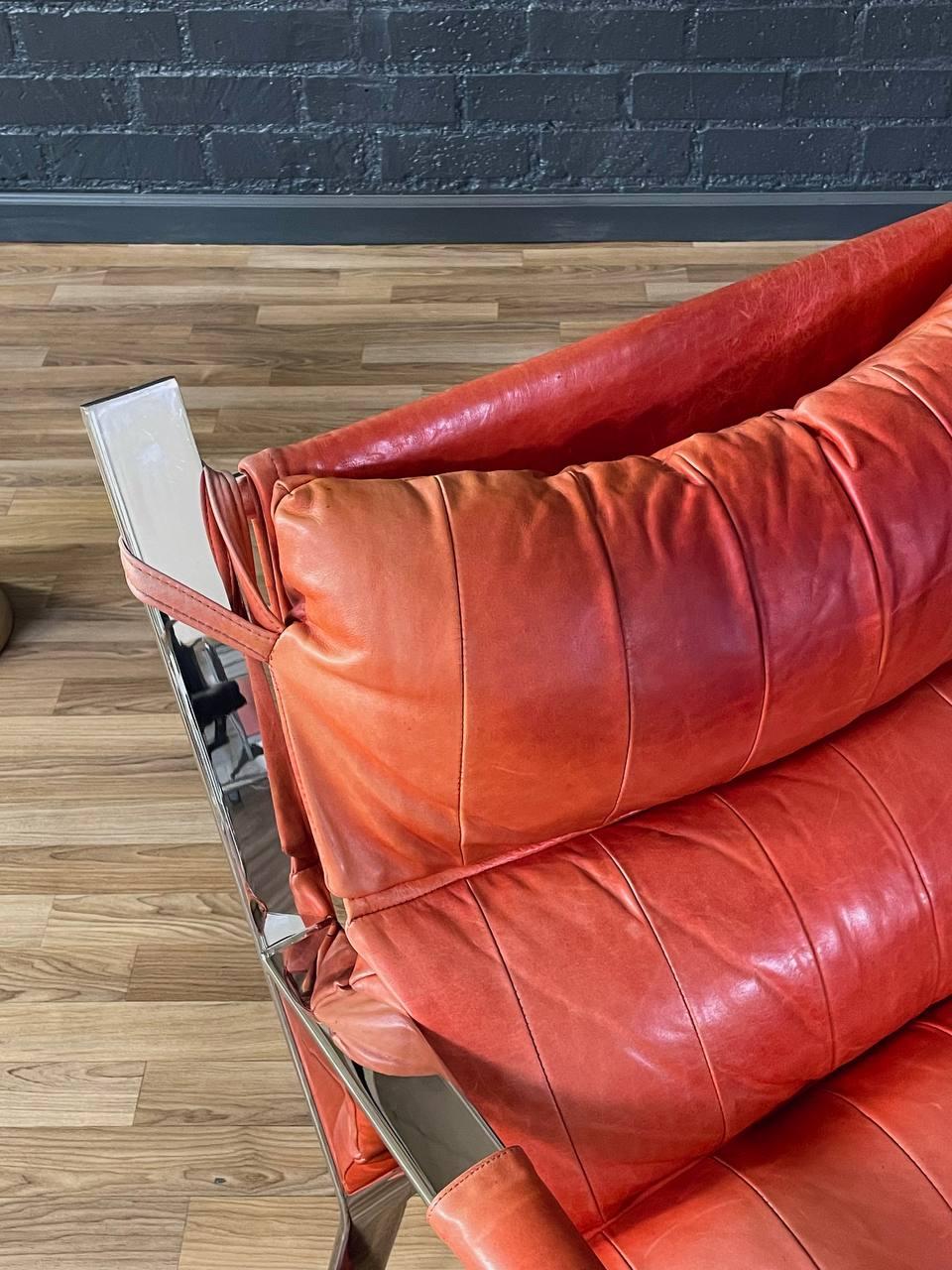 Pair of Mid-Century Modern Chrome & Leather Lounge Chairs 3