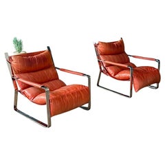 Pair of Mid-Century Modern Chrome & Leather Lounge Chairs
