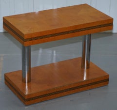 Pair of Mid-Century Modern Chrome-Plated & Satinwood Side End Wine Lamp Tables