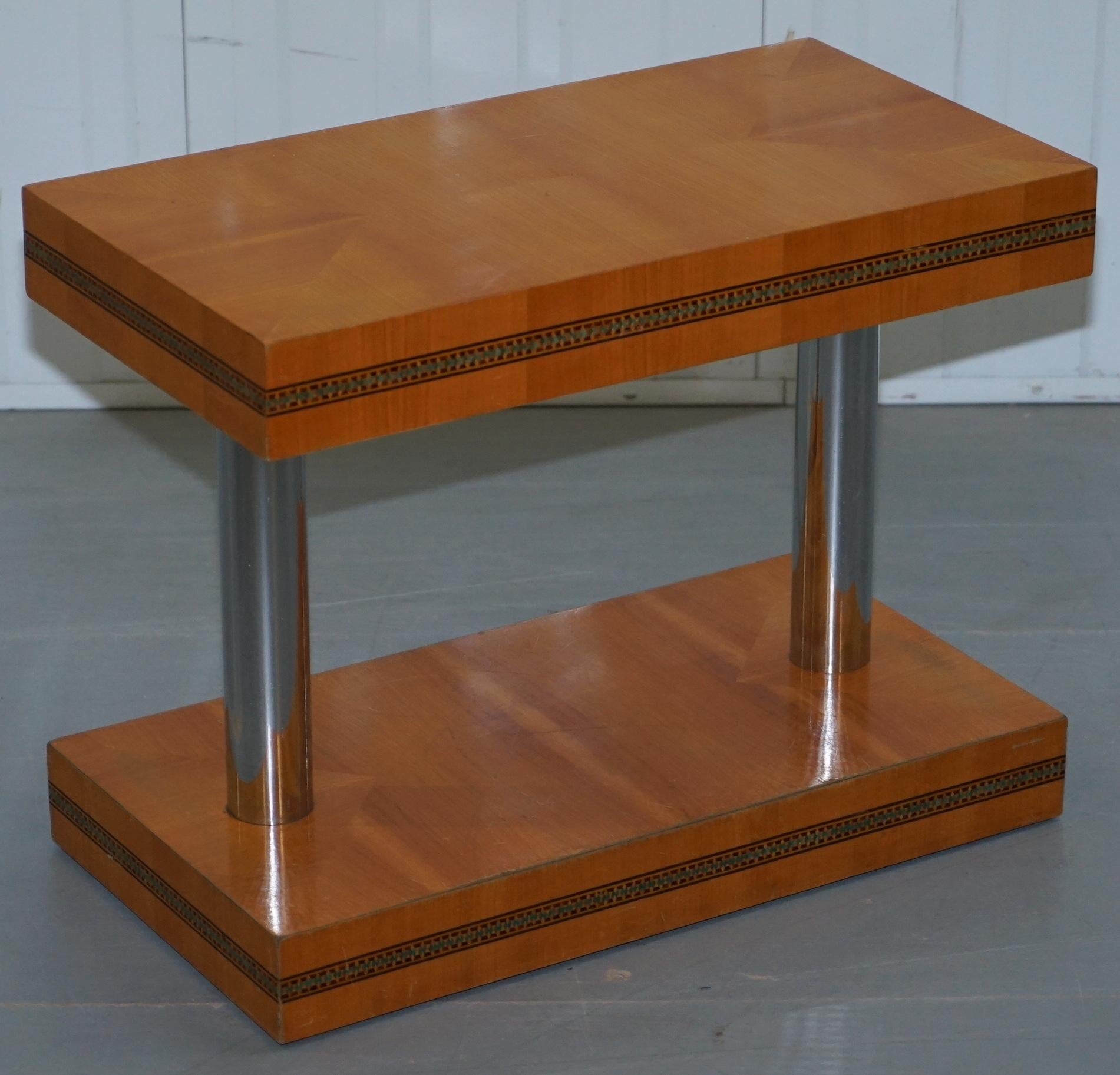 Pair of Mid-Century Modern Chrome-Plated & Satinwood Side End Wine Lamp Tables For Sale 4