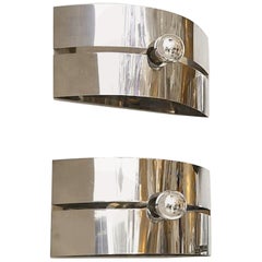 Pair of Mid-Century Modern Chrome Sconces or Flush Mounts, Sciolari Style, 1970s
