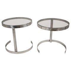 Pair of Mid-Century Modern Chrome Side Tables with Smoked Glass