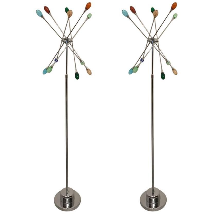 Paire de lampadaires Spoutnik chromés de style mi-siècle moderne en vente