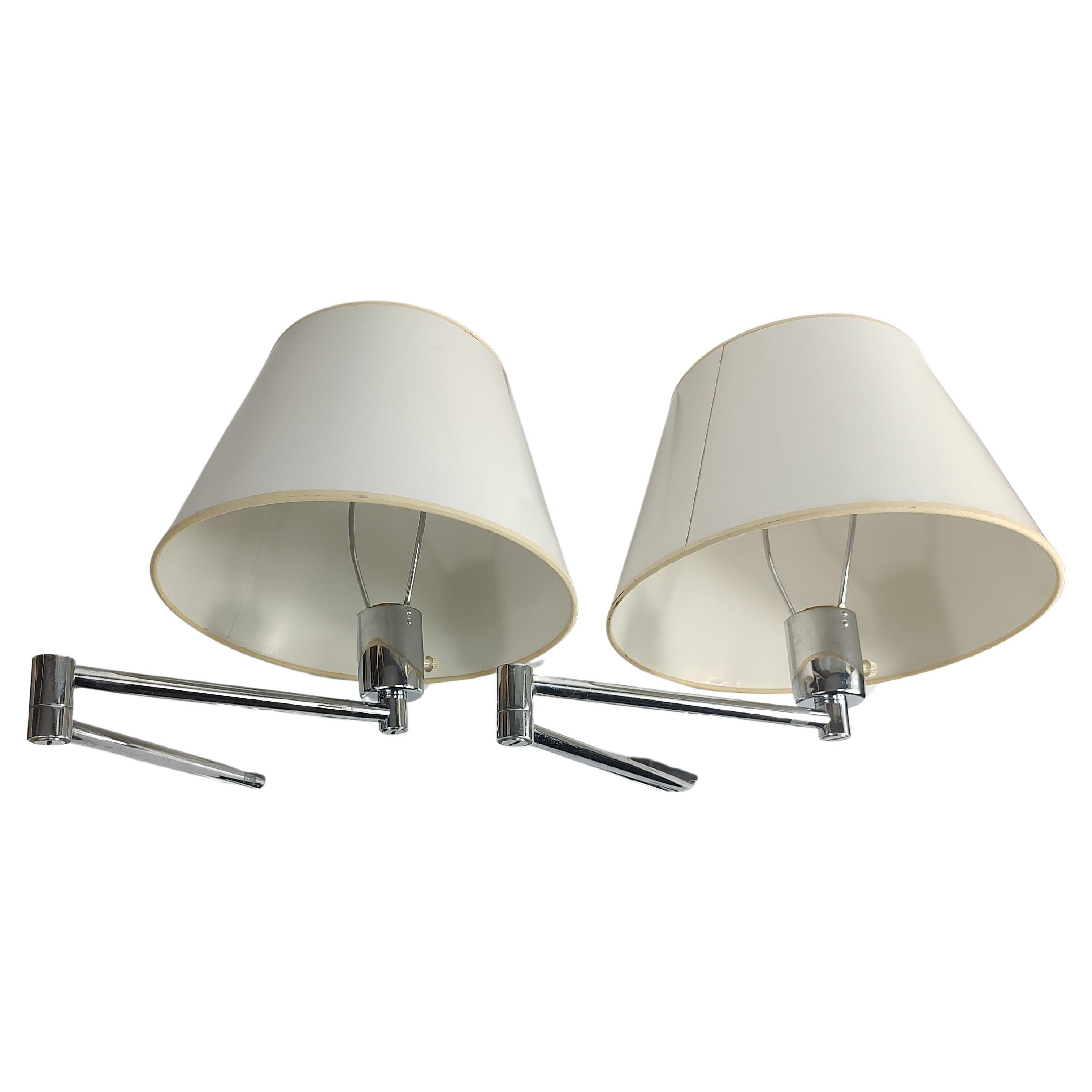 Mid-Century Modern Pair of Mid Century Modern Chrome Swing Arm Wall Sconces By Hansen Lighting Co. For Sale