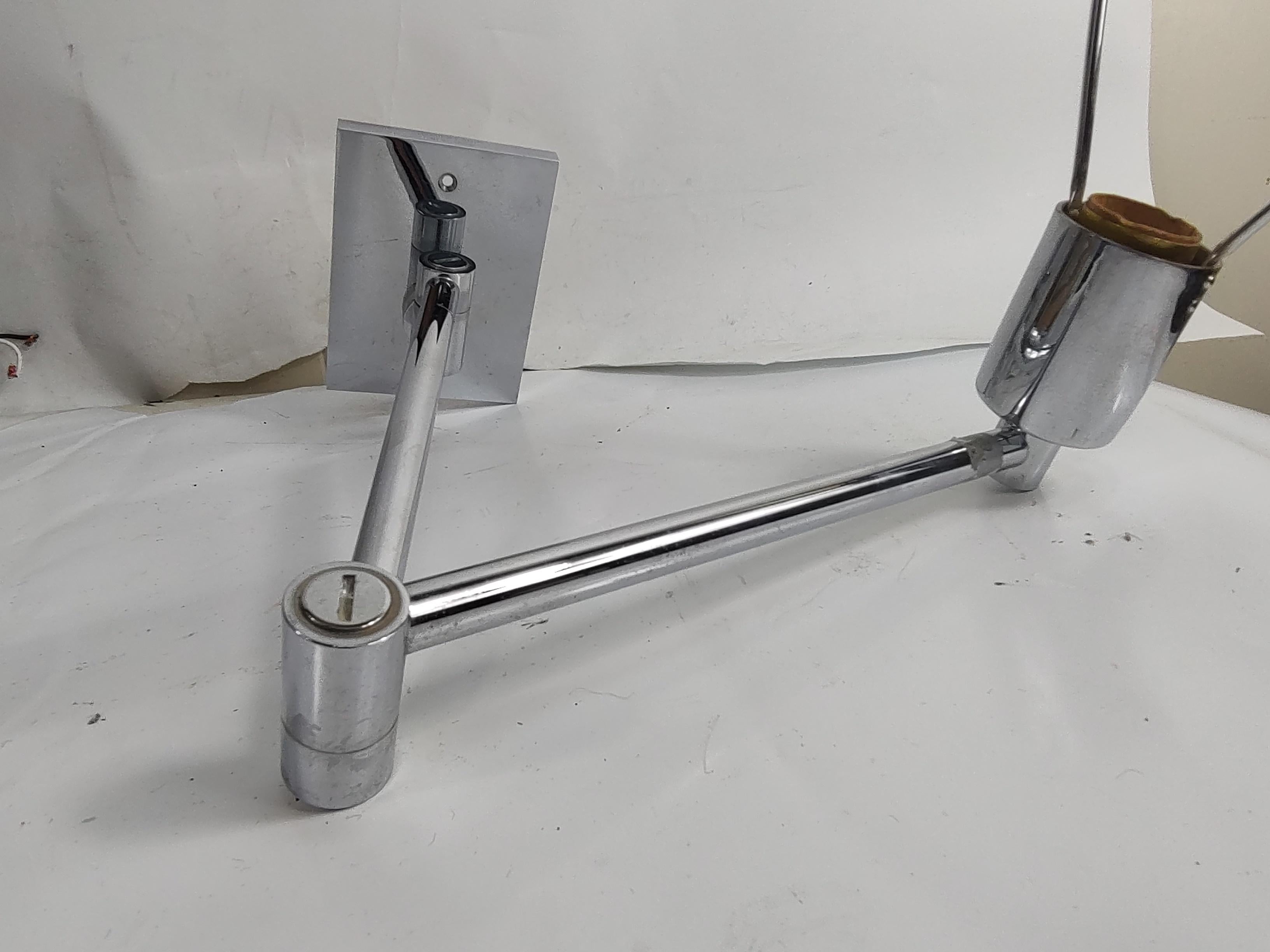 Mid-20th Century Pair of Mid Century Modern Chrome Swing Arm Wall Sconces By Hansen Lighting Co. For Sale