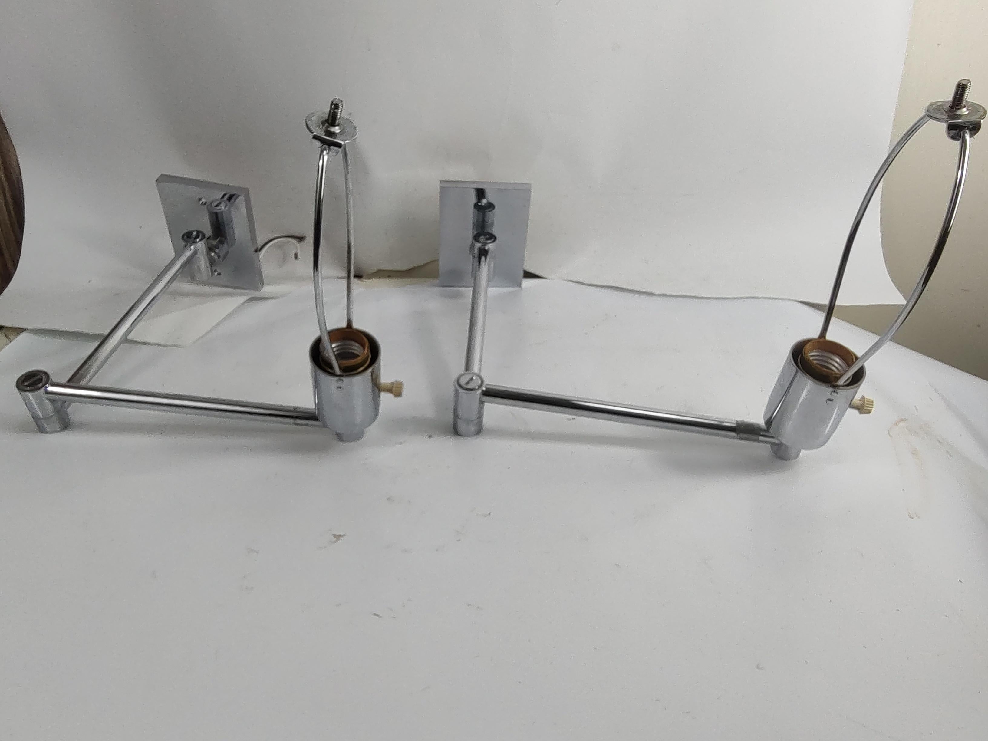 Steel Pair of Mid Century Modern Chrome Swing Arm Wall Sconces By Hansen Lighting Co. For Sale