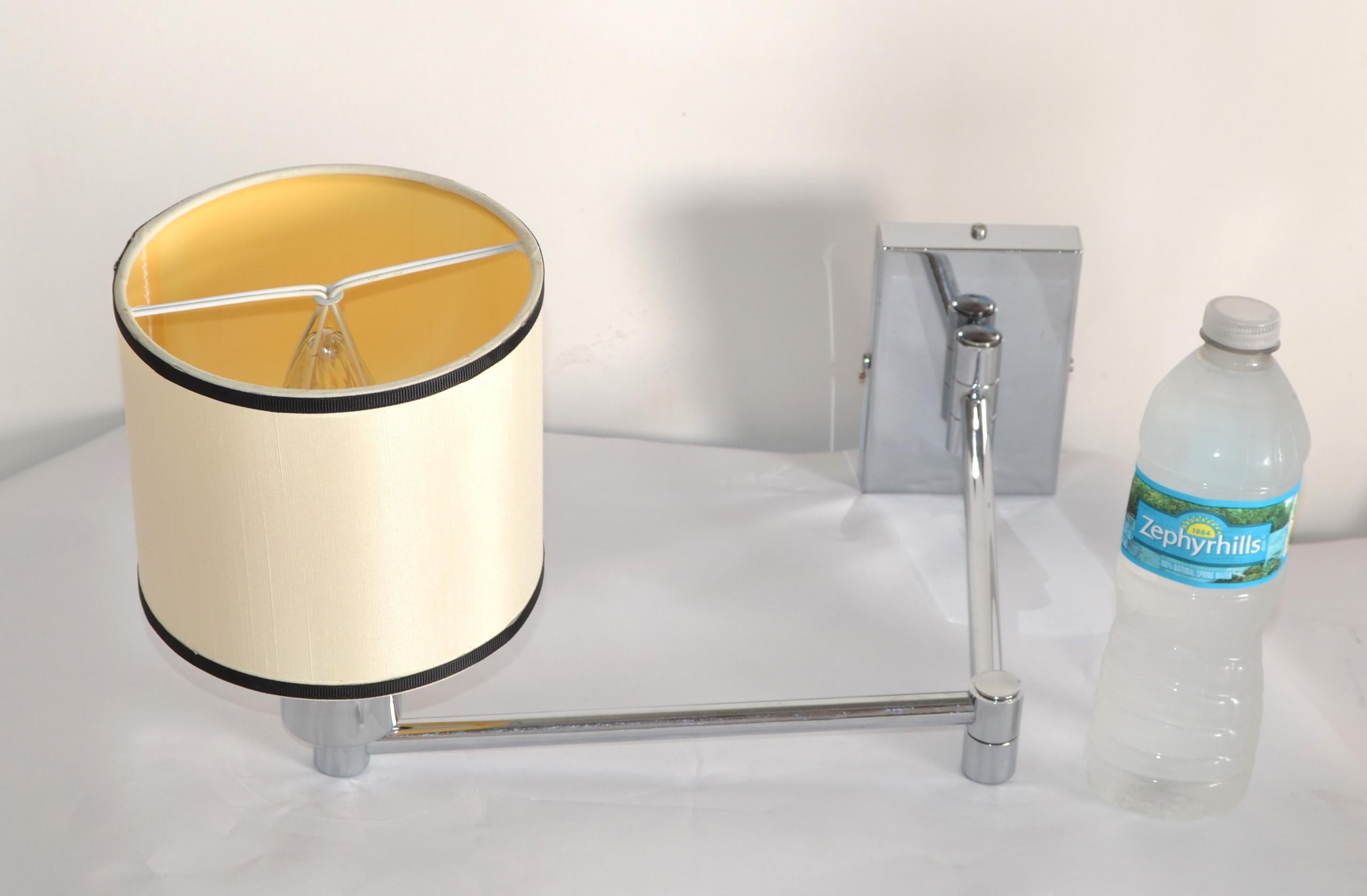 Pair of Mid-Century Modern Chrome Swing Arm Wall Sconces For Sale 4