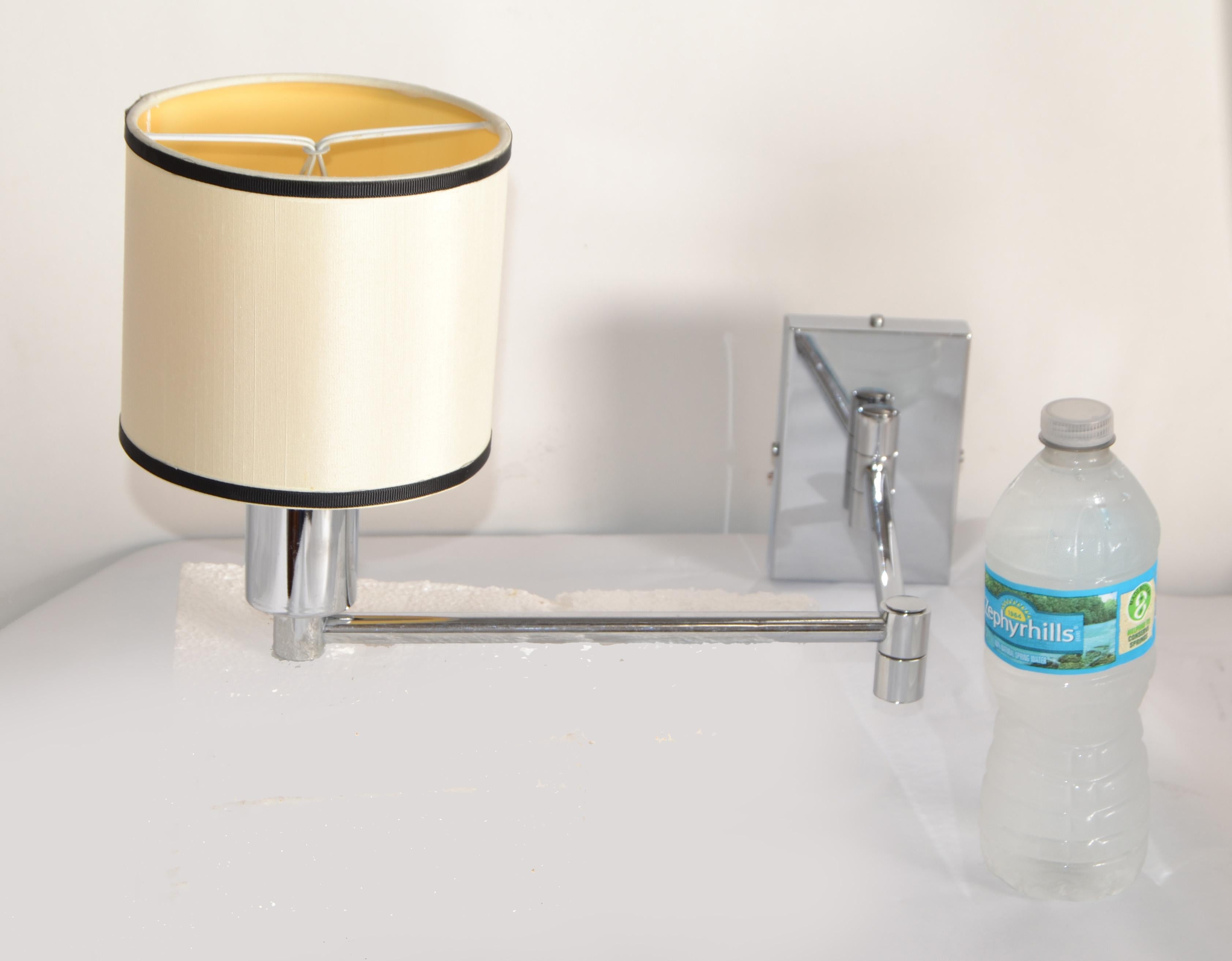 Pair of Mid-Century Modern Chrome Swing Arm Wall Sconces For Sale 1