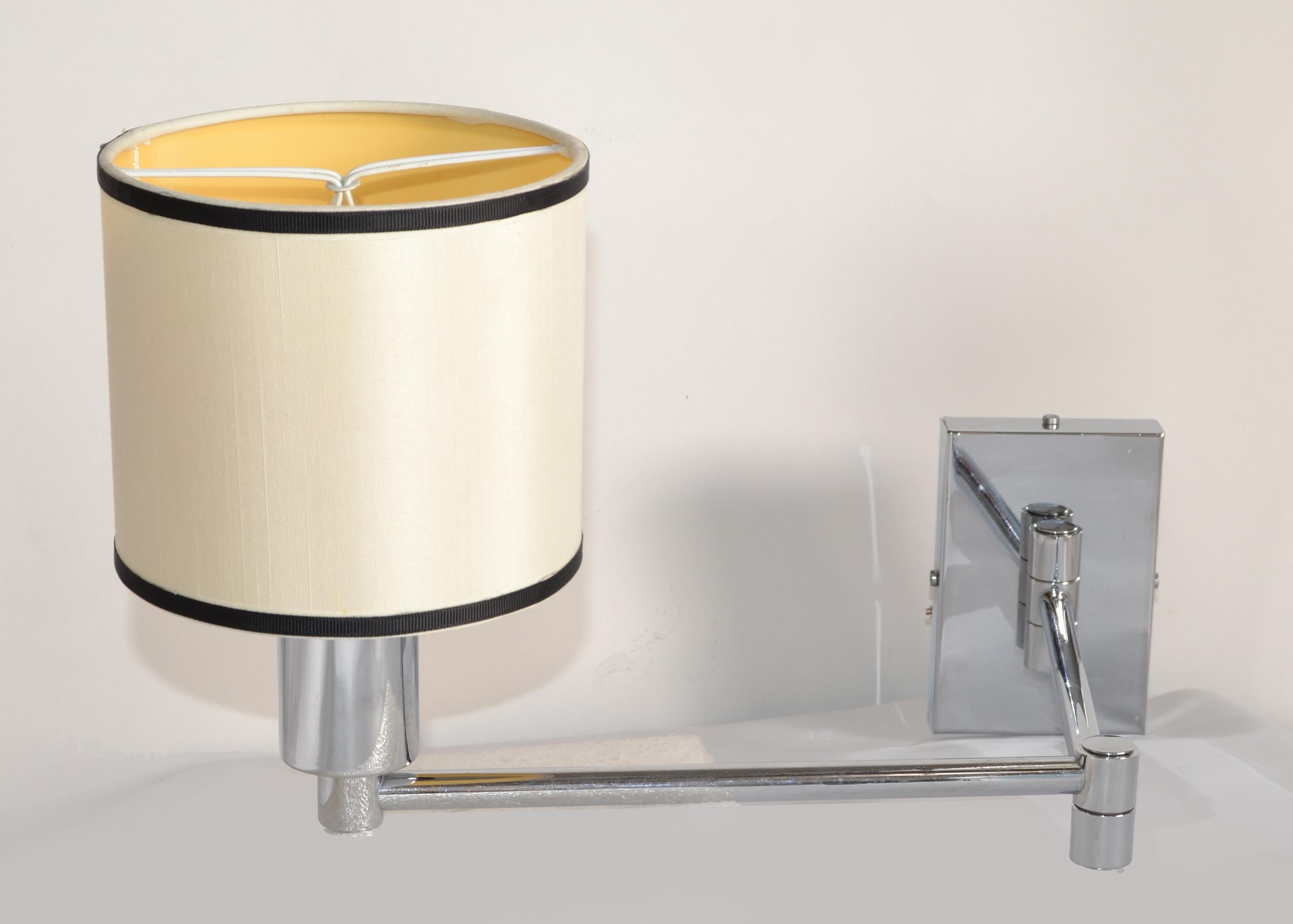 Pair of Mid-Century Modern Chrome Swing Arm Wall Sconces For Sale 2