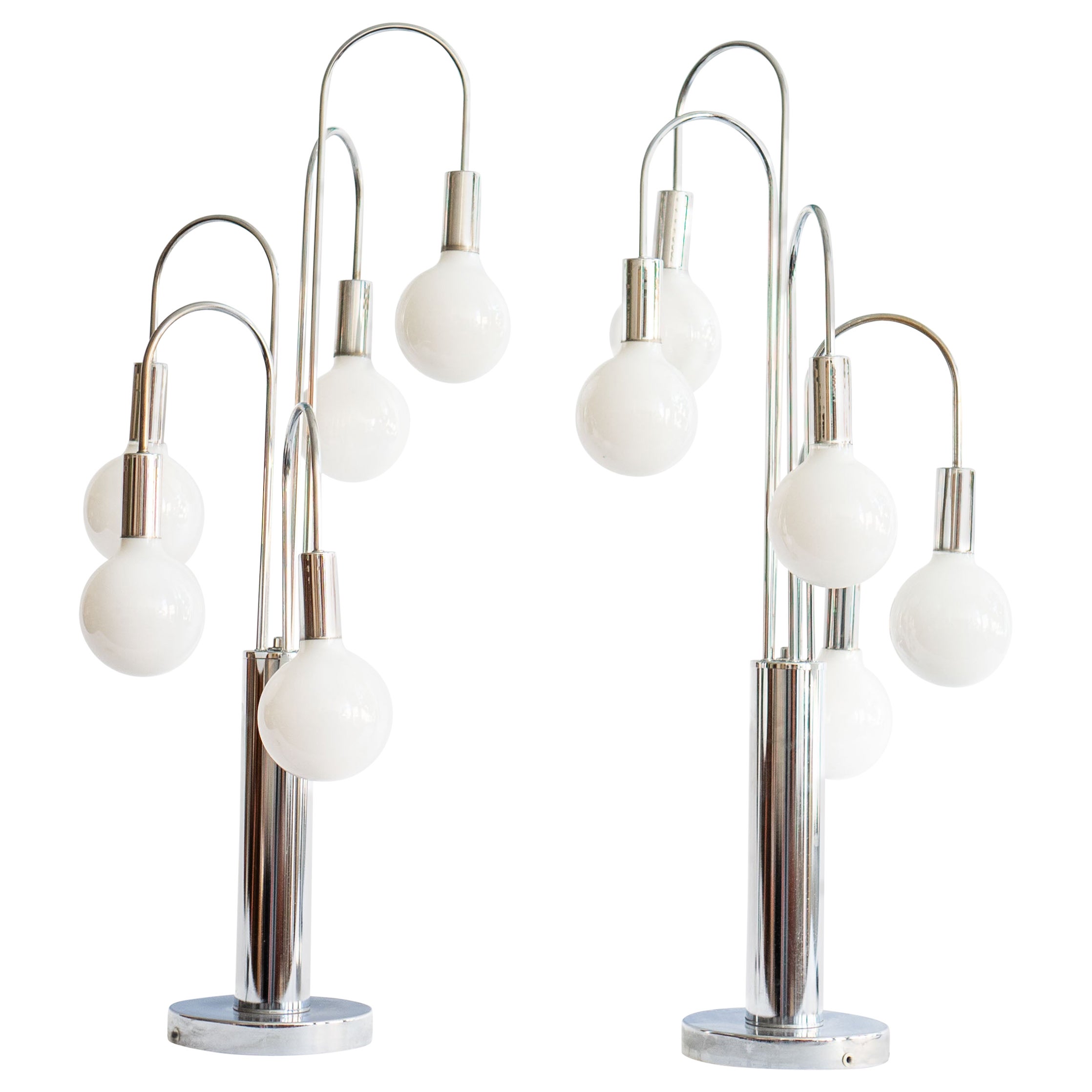 Pair of Mid Century Modern Chrome Waterfall Lamps in the style of Sonneman