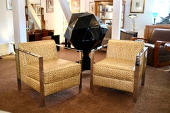 Pair of Mid-Century Modern Chromed Steel Tube Chairs with Embossed Upholstery