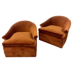 Pair of Mid-Century Modern Cinnamon Swivel/Tub Chairs, American Designer