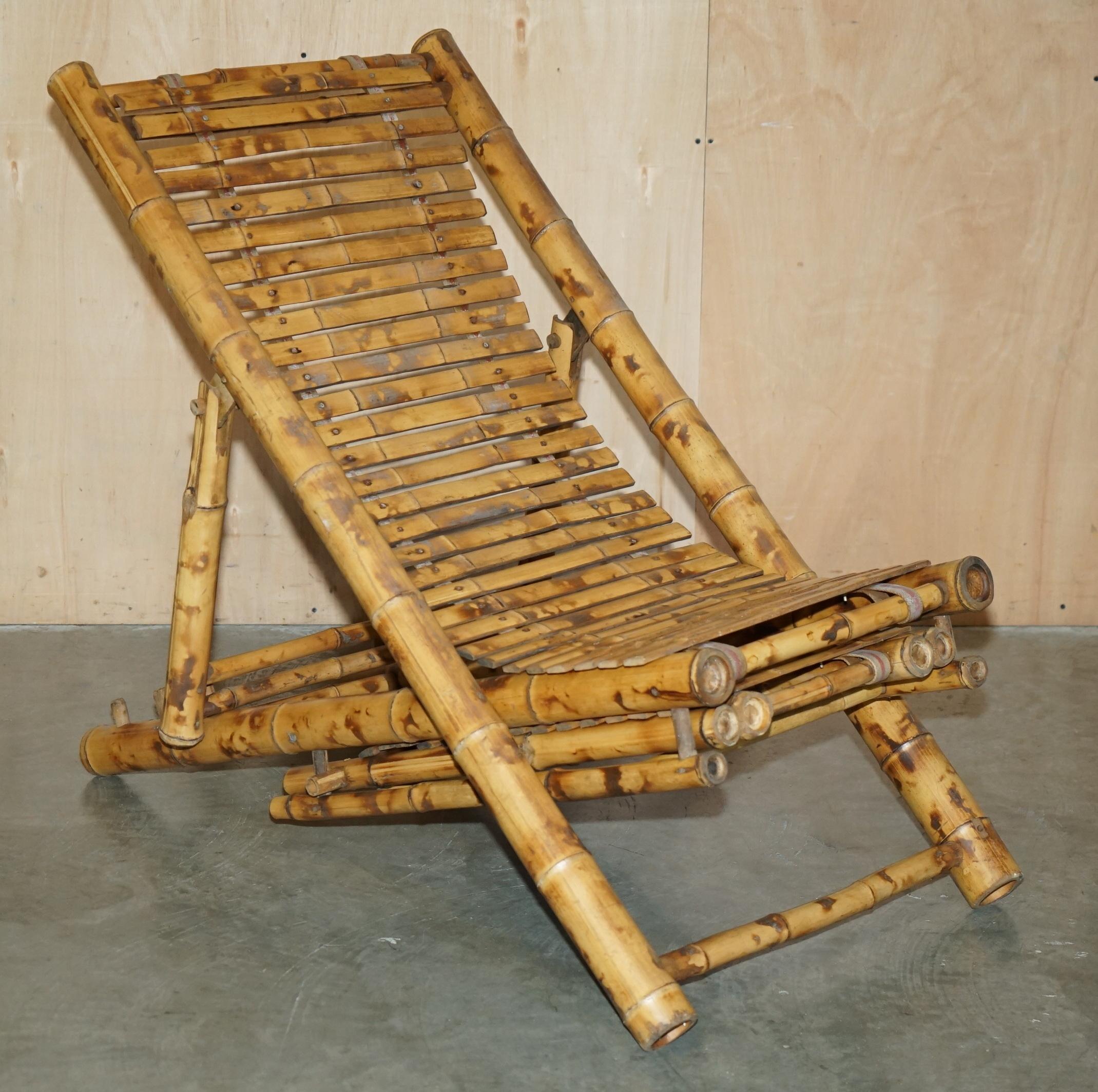 par de sillones reclinables y reposapiés reclinables de bambú del siglo xxvii de 1950 en venta 13