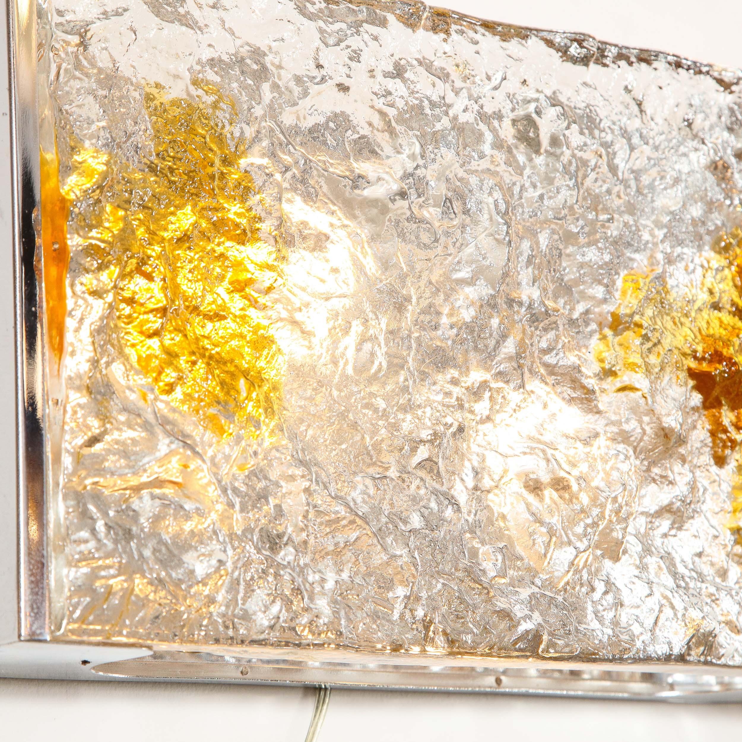 Pair of Mid-Century Modern Clear and Amber Murano Glass Sconces by Mazzega 4