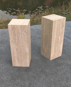 Pair of Mid-Century Modern Closed-Pore Travertine Pedestals, Stone International
