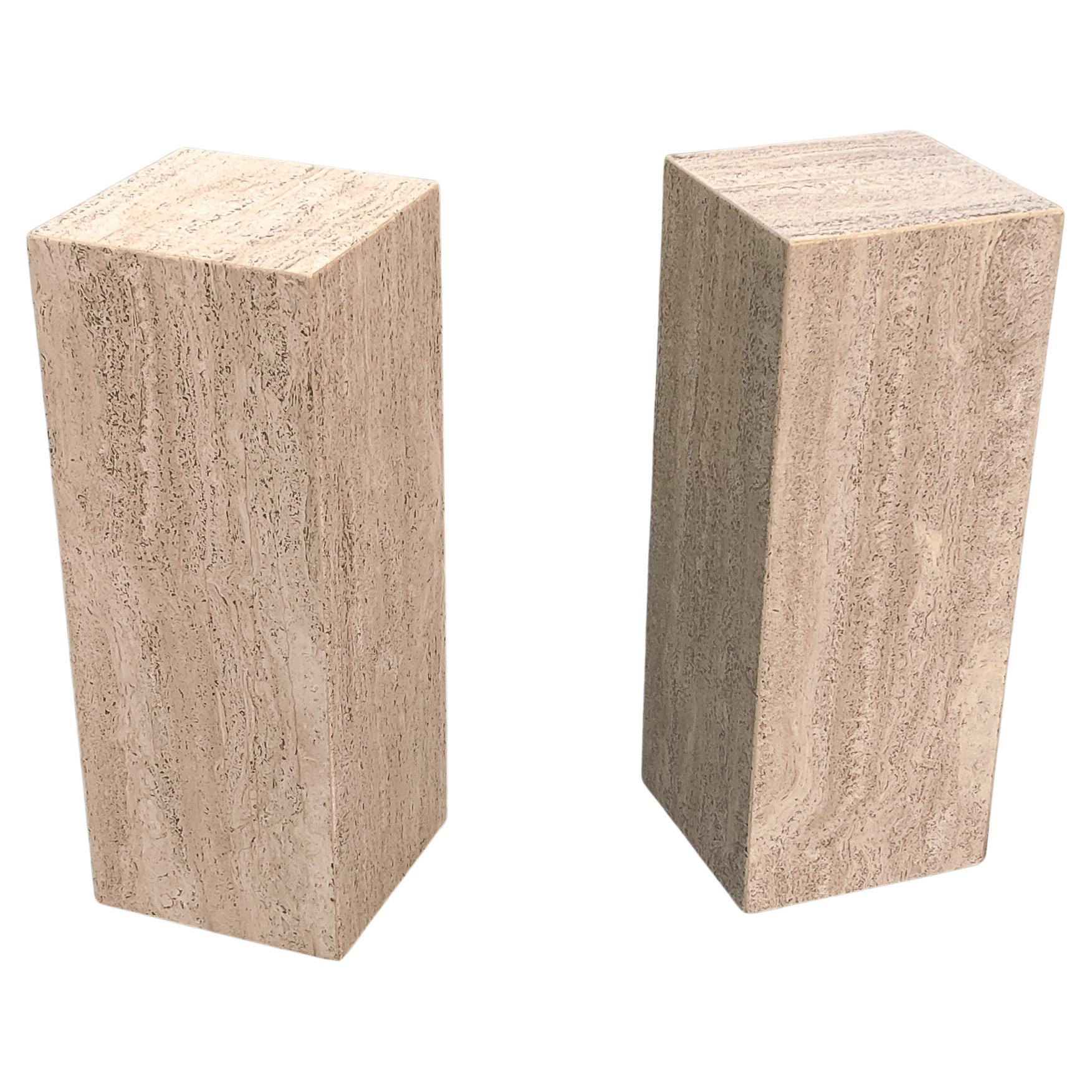 Pair of Mid-Century Modern Closed-Pore Travertine Pedestals, Stone International