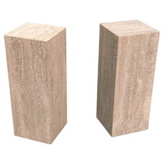 Pair of Mid-Century Modern Closed-Pore Travertine Pedestals, Stone International