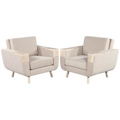 Pair of Mid-Century Modern Club Chairs Cerused Oak