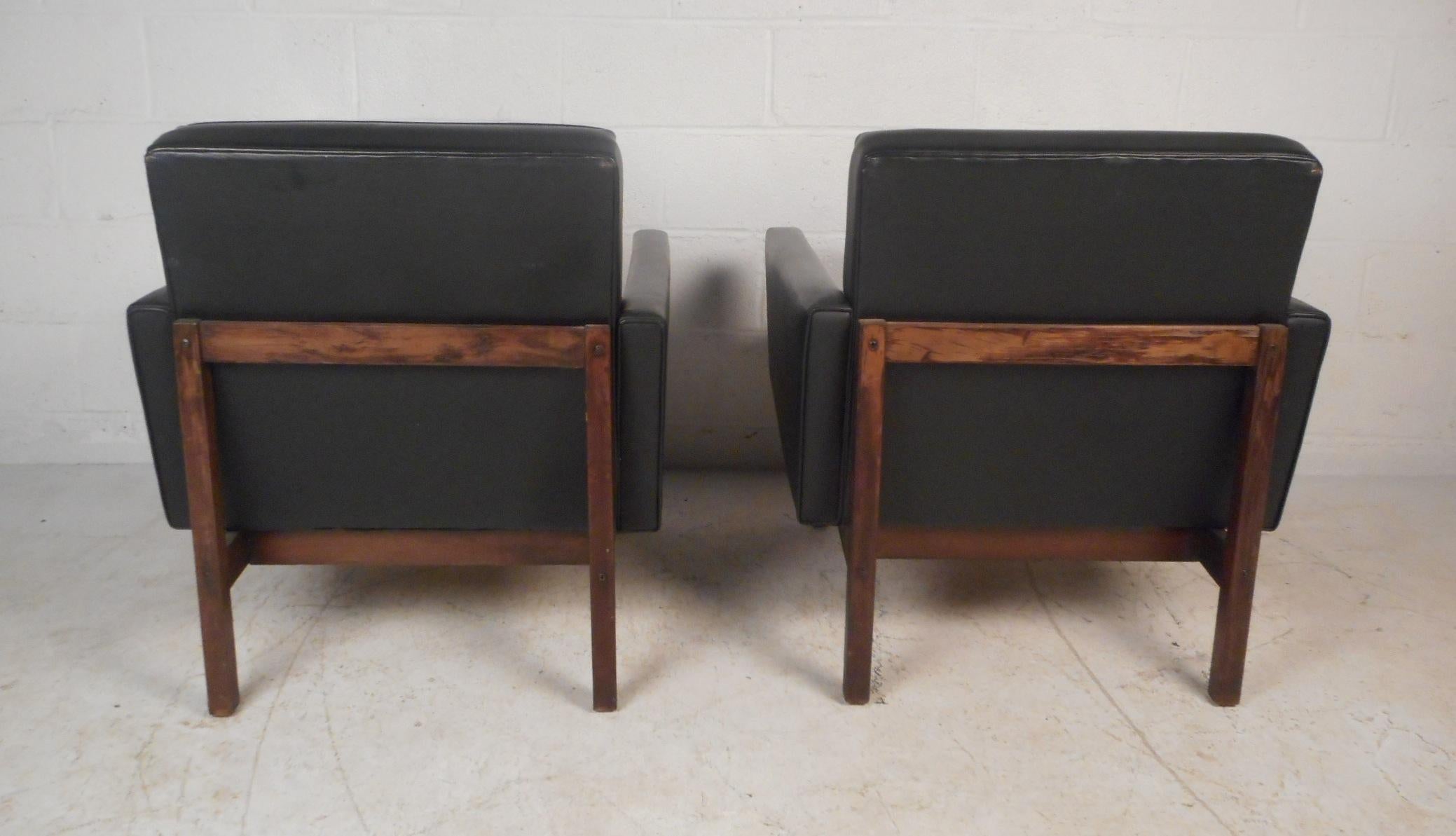 Faux Leather Pair of Mid-Century Modern Club Chairs