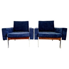 Pair of Mid-Century Modern Club Chairs Saporiti Italia Teak & Chrome 1960s