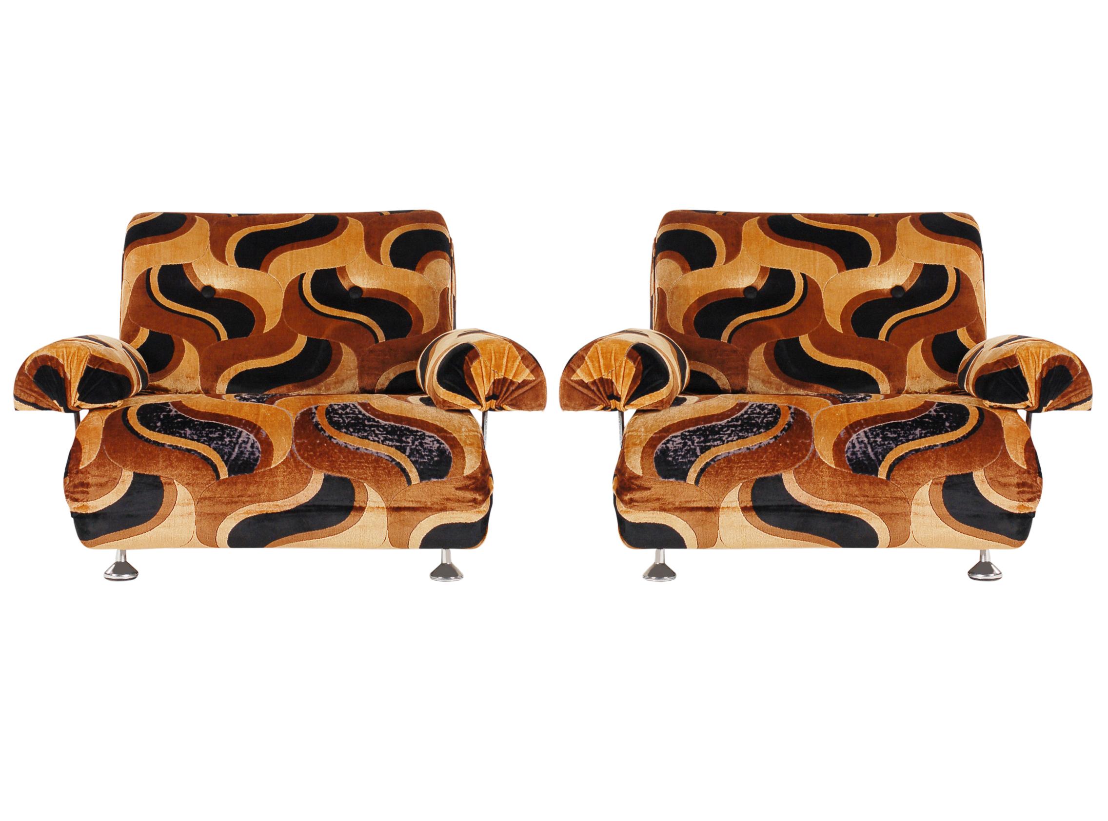 Fabric Pair of Mid-Century Modern Club Lounge Lounge Chairs after Verner Panton