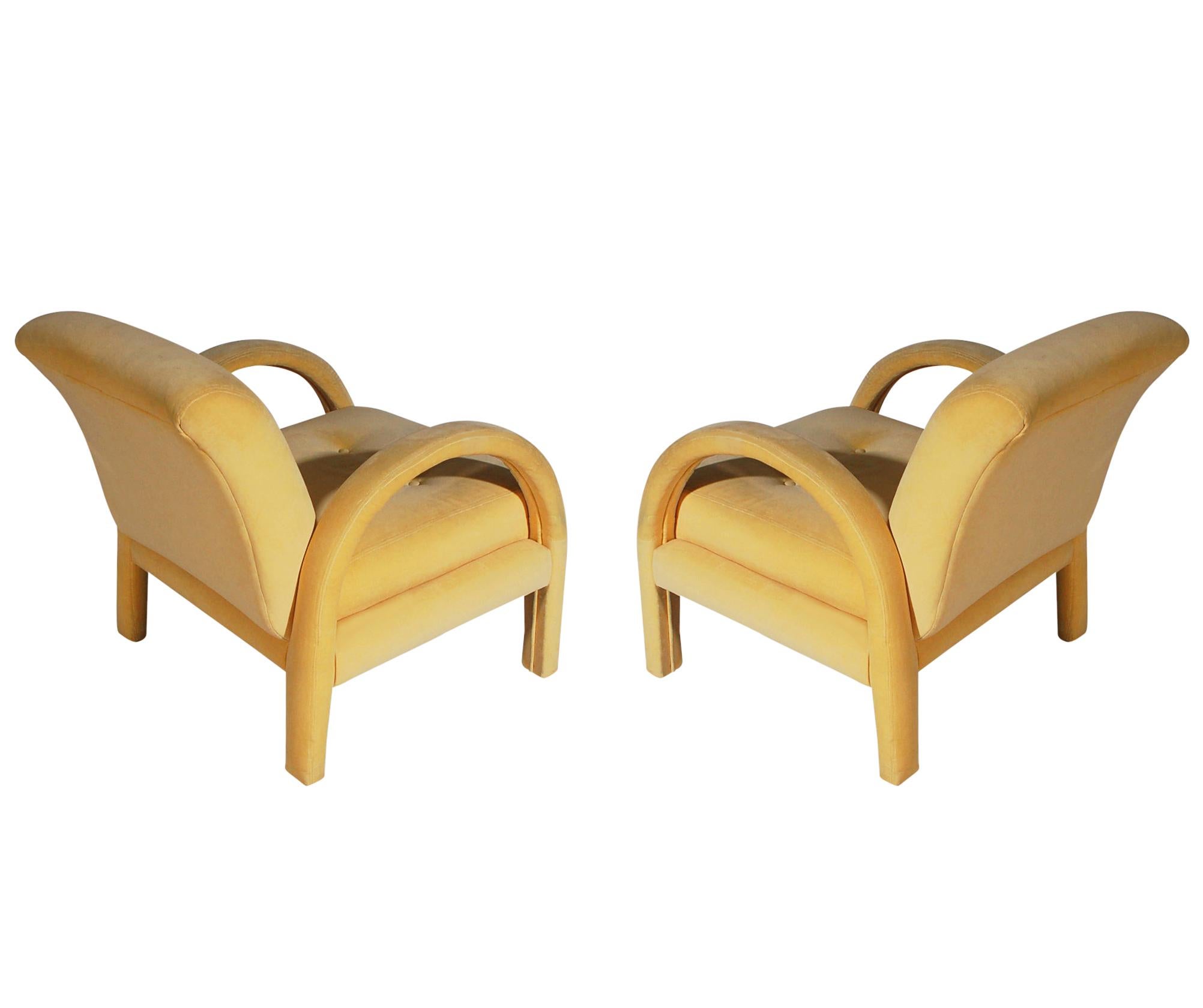 Pair of Mid-Century Modern Club or Lounge Chairs after Milo Baughman in Velvet 5