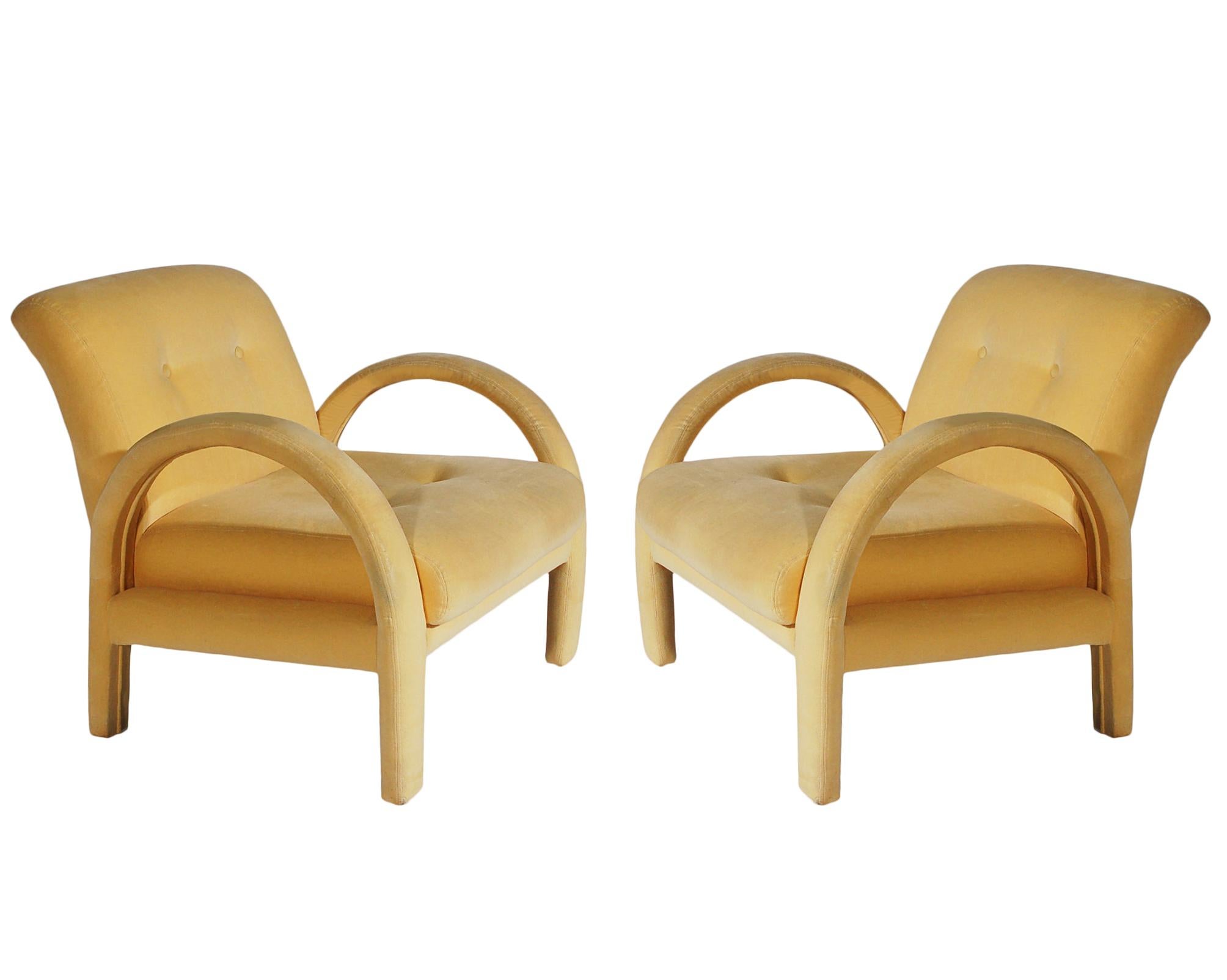 Pair of Mid-Century Modern Club or Lounge Chairs after Milo Baughman in Velvet 2
