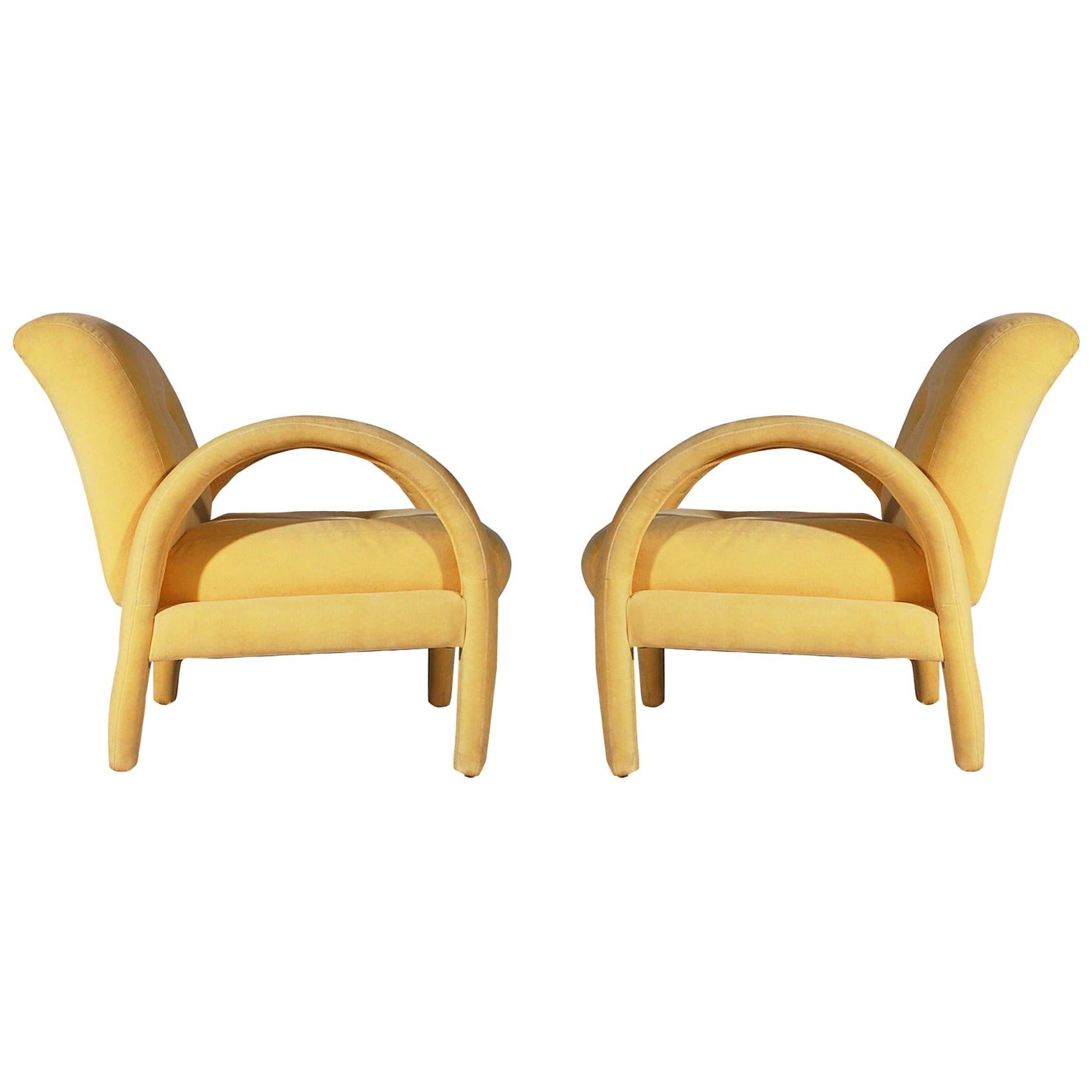 Pair of Mid-Century Modern Club or Lounge Chairs after Milo Baughman in Velvet