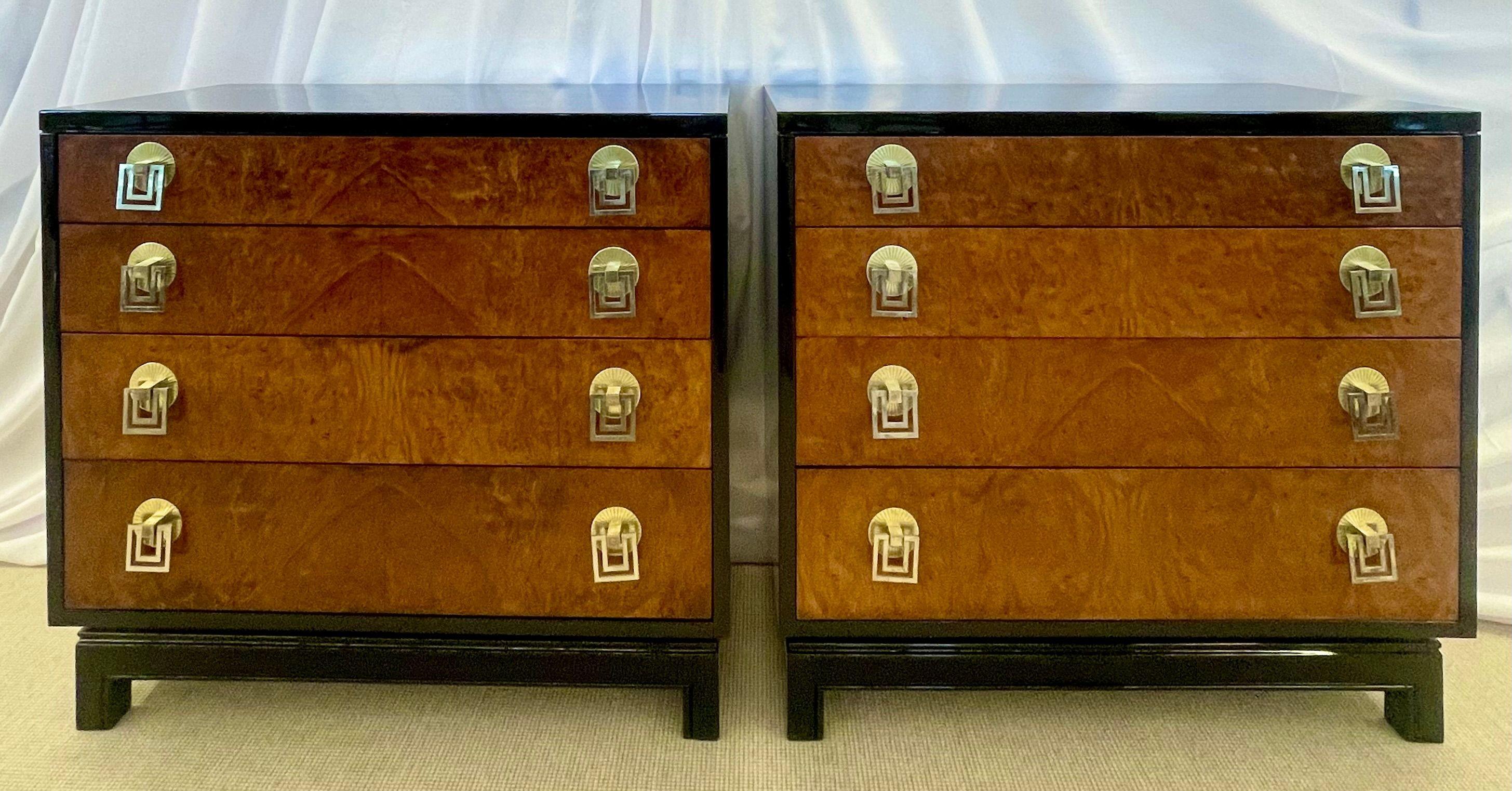 Mid-20th Century Renzo Rutili Mid-Century Modern Commodes Birdseye Maple Black Lacquer USA 1940 For Sale