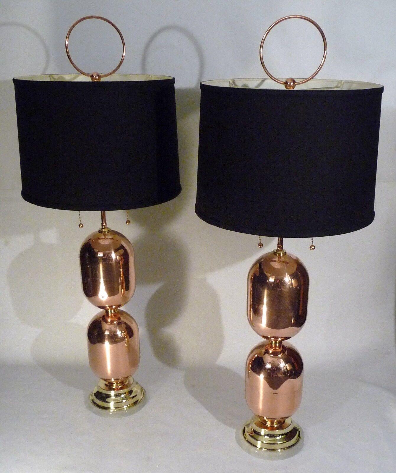 Pair of Mid-Century Modern Copper Architectural Table Lamps 1
