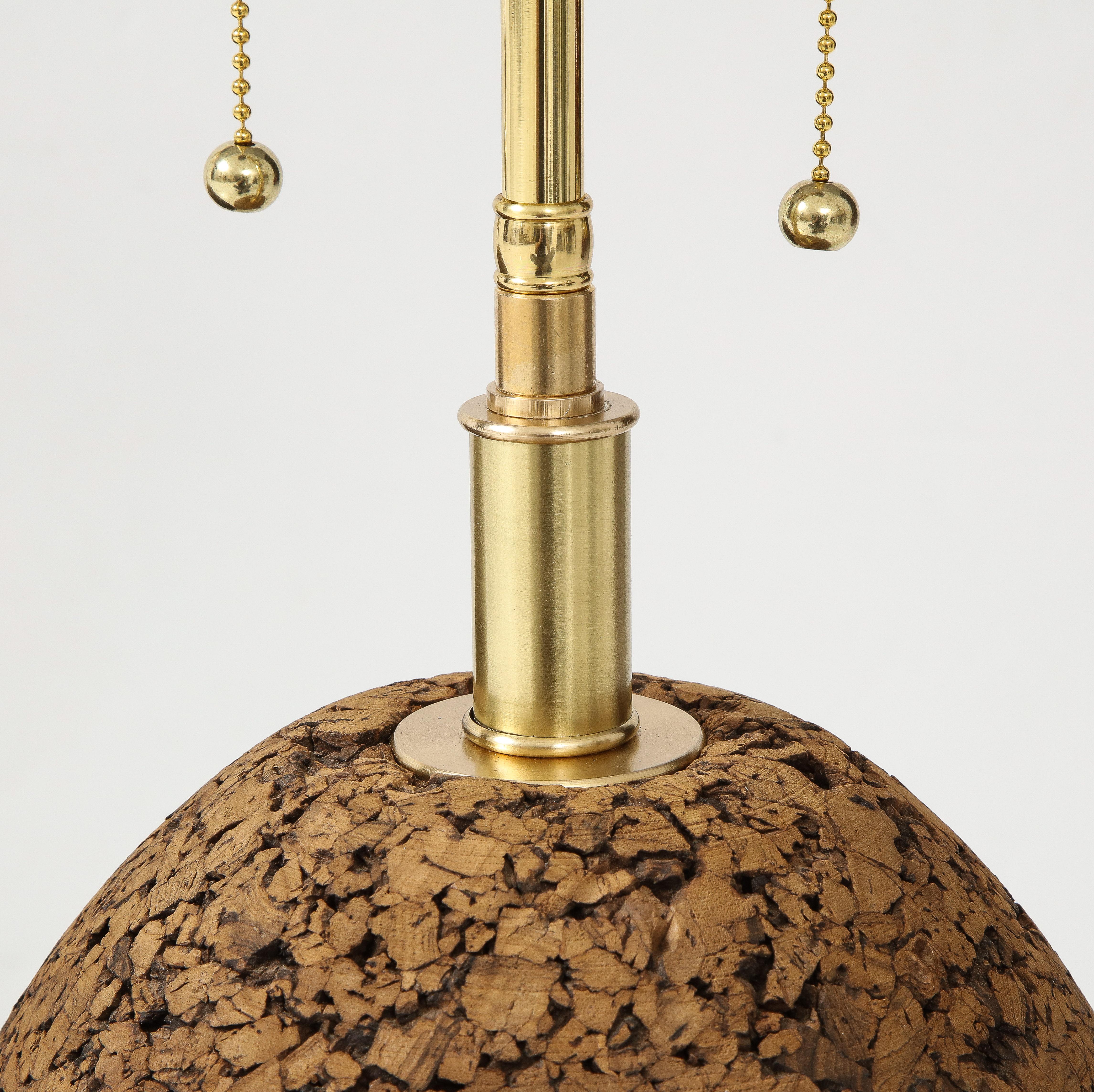 Pair of Mid-Century Modern Cork and Brass Table Lamps For Sale 2