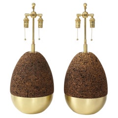 Pair of Mid-Century Modern Cork and Brass Table Lamps