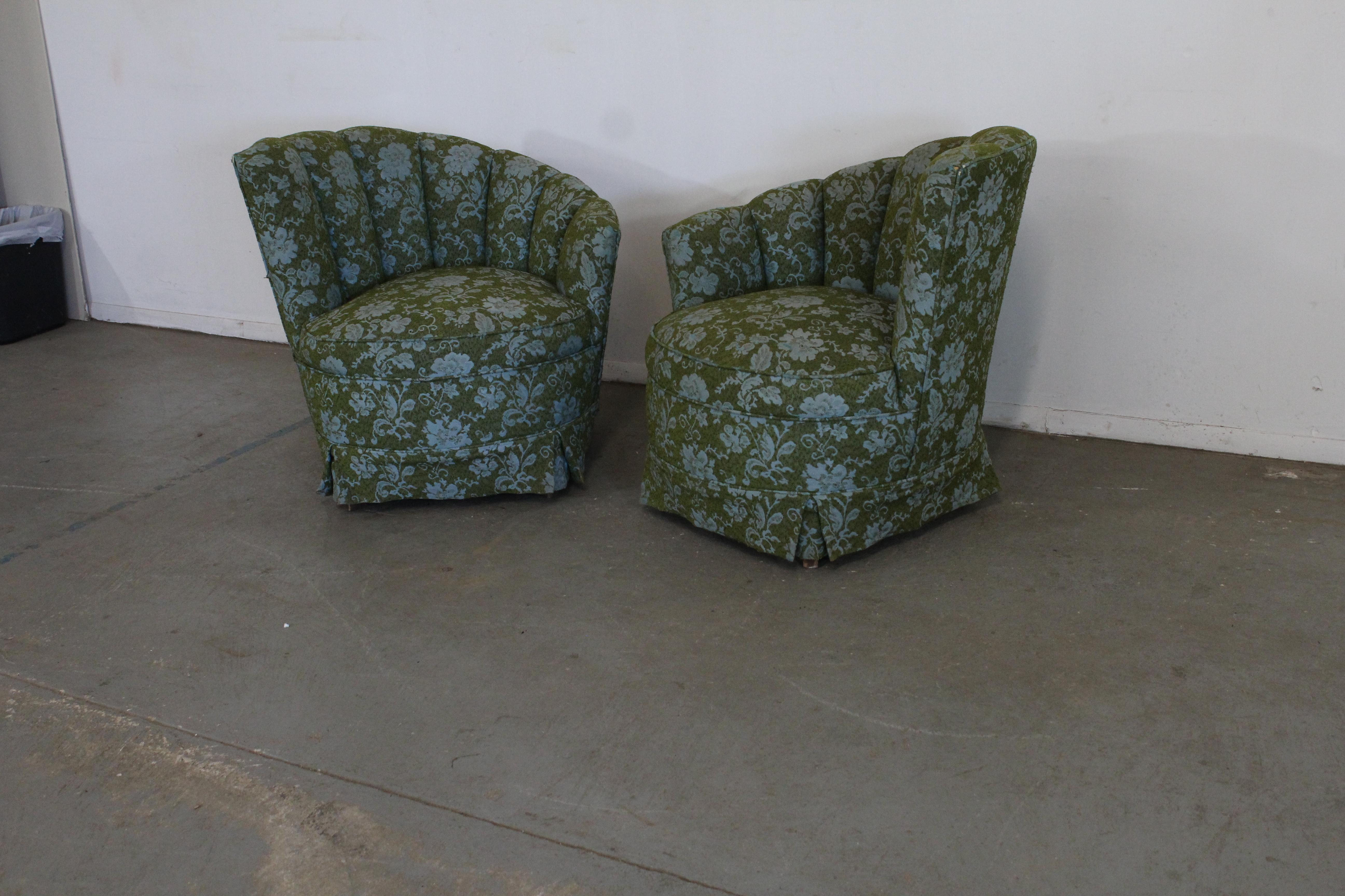 Fabric Pair of Mid-Century Modern Corkscrew Club Chairs For Sale