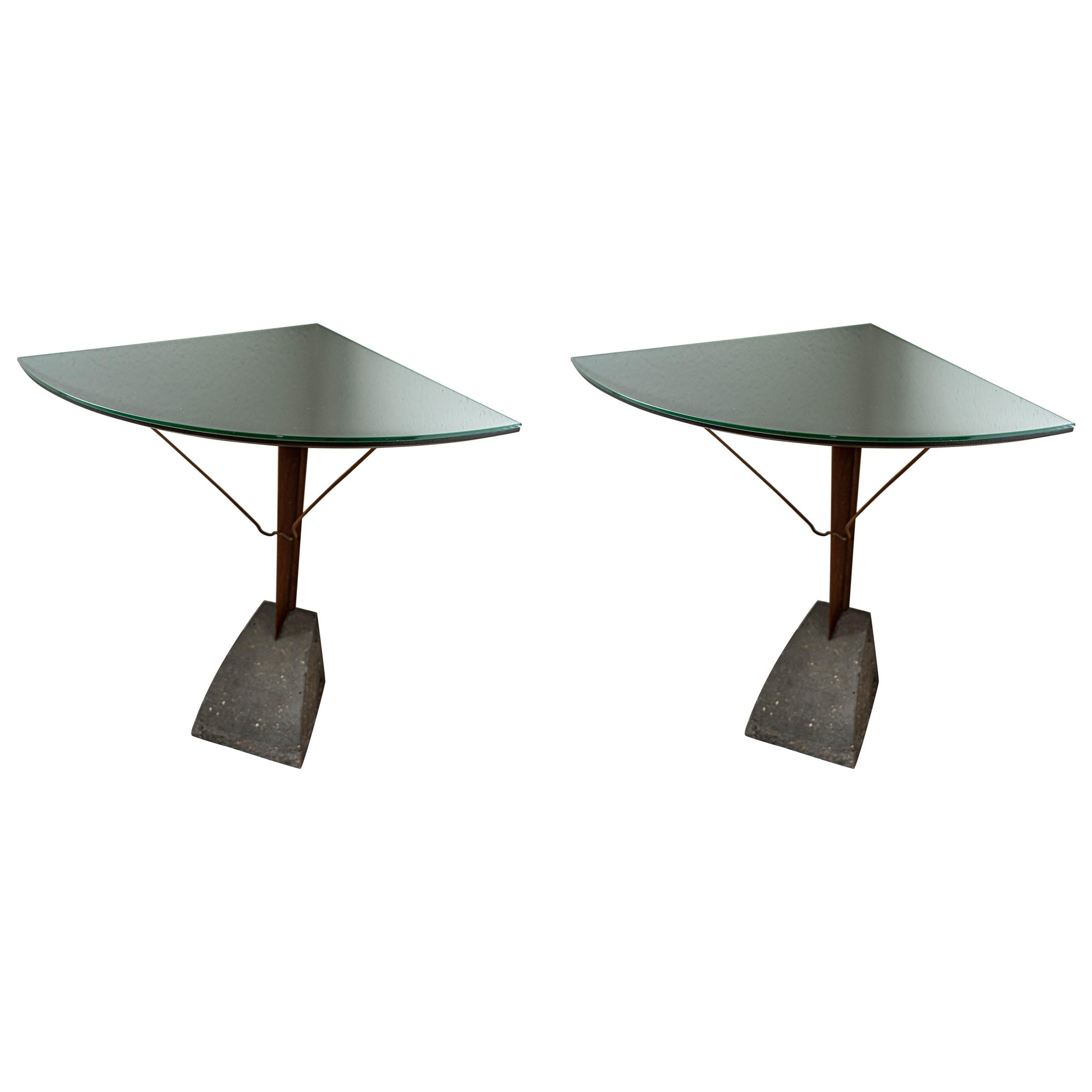 Pair of Mid-Century Modern Corner Console Tables For Sale