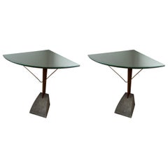 Pair of Mid-Century Modern Corner Console Tables