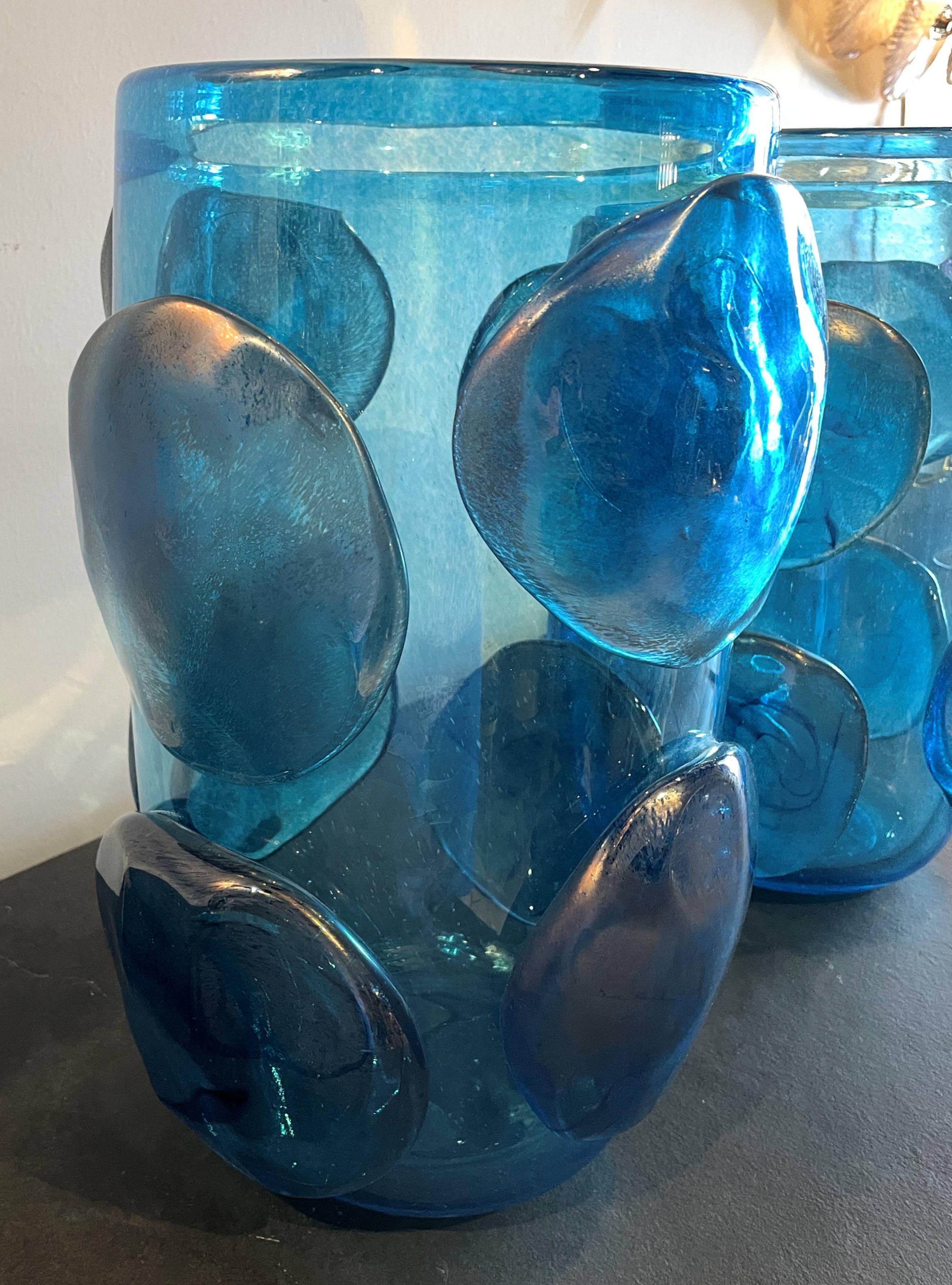 Pair of Mid-Century Modern Costantini Blue Murano Glass Italian Vases 5