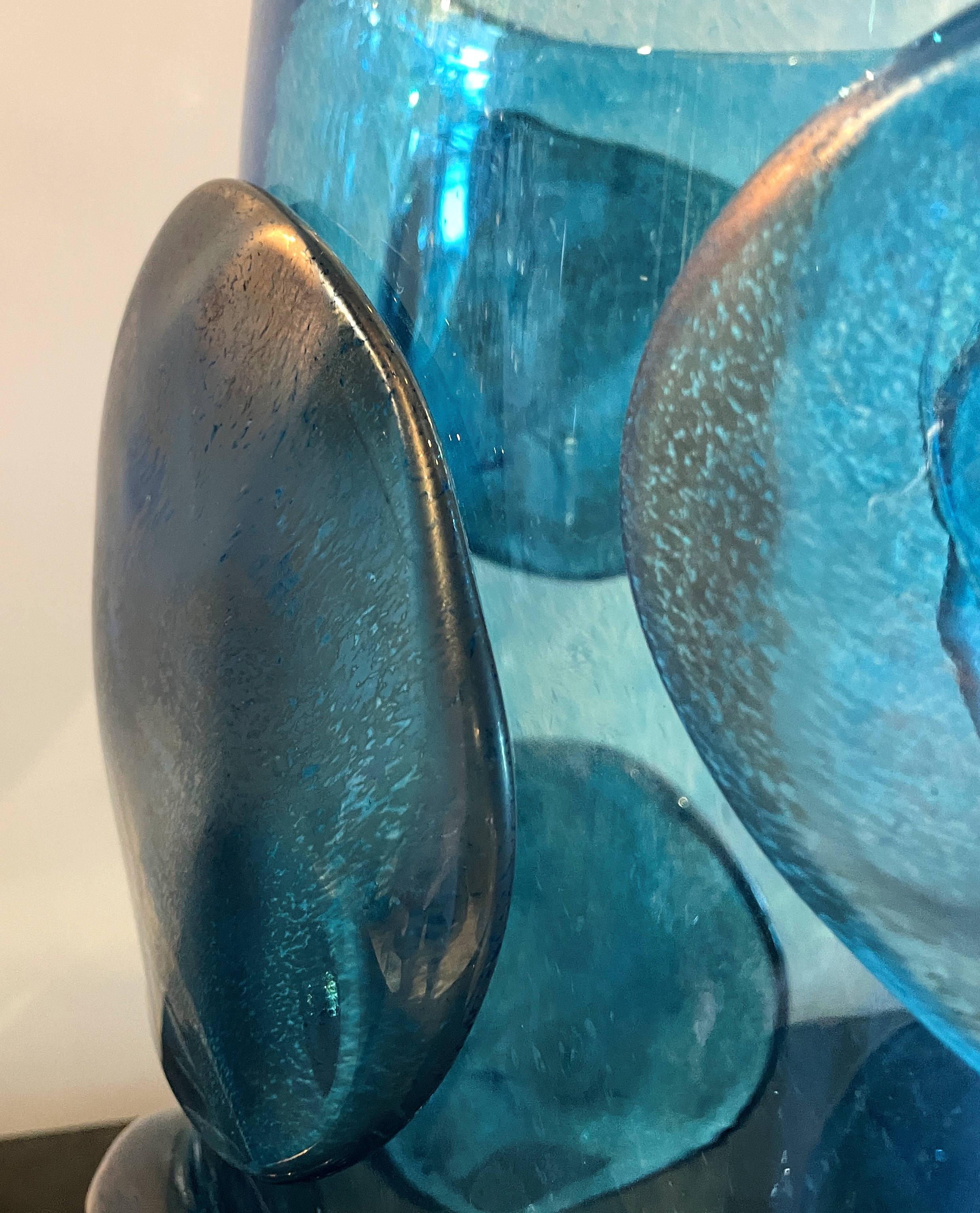 Pair of Mid-Century Modern Costantini Blue Murano Glass Italian Vases 6