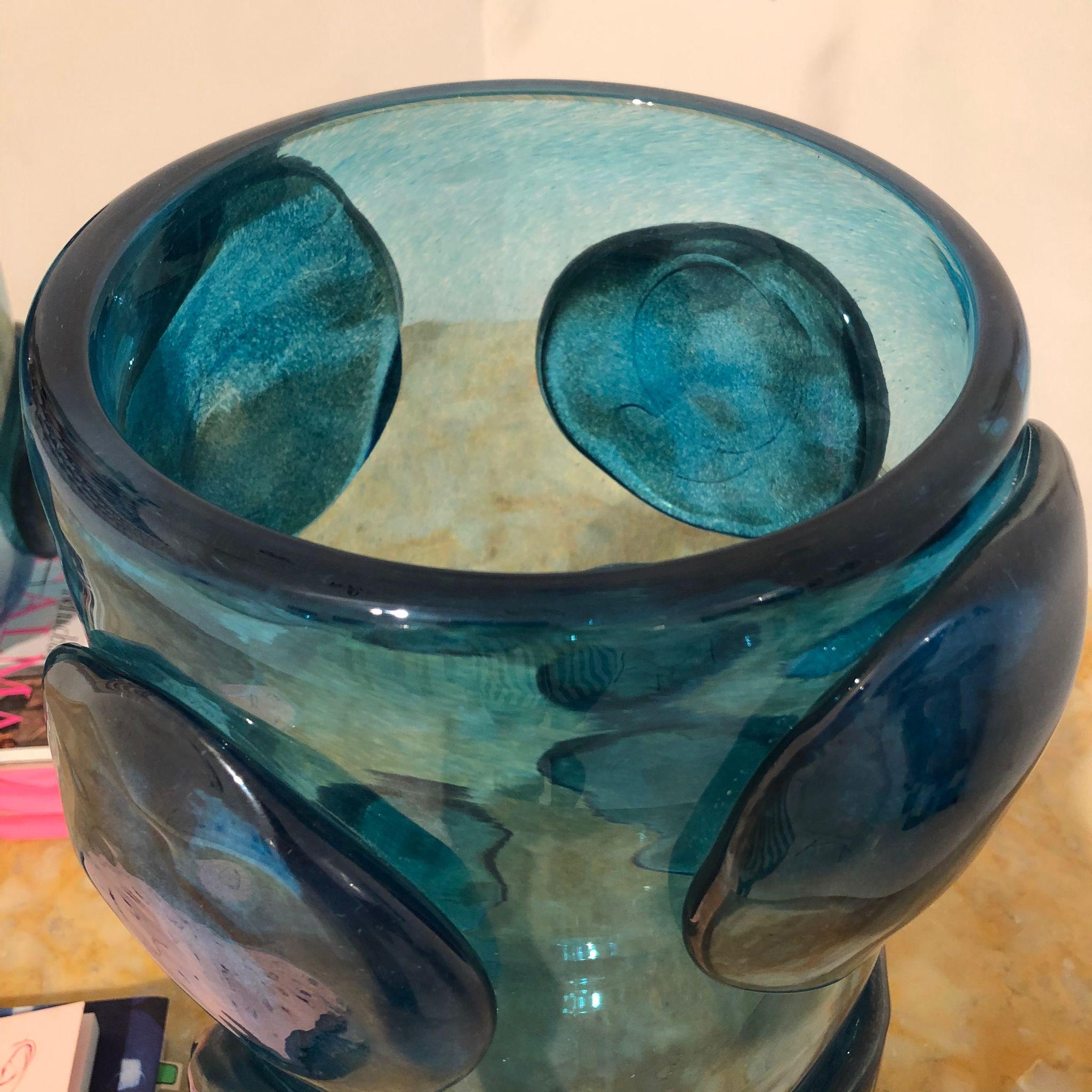 Pair of Mid-Century Modern Costantini Blue Murano Glass Italian Vases 8