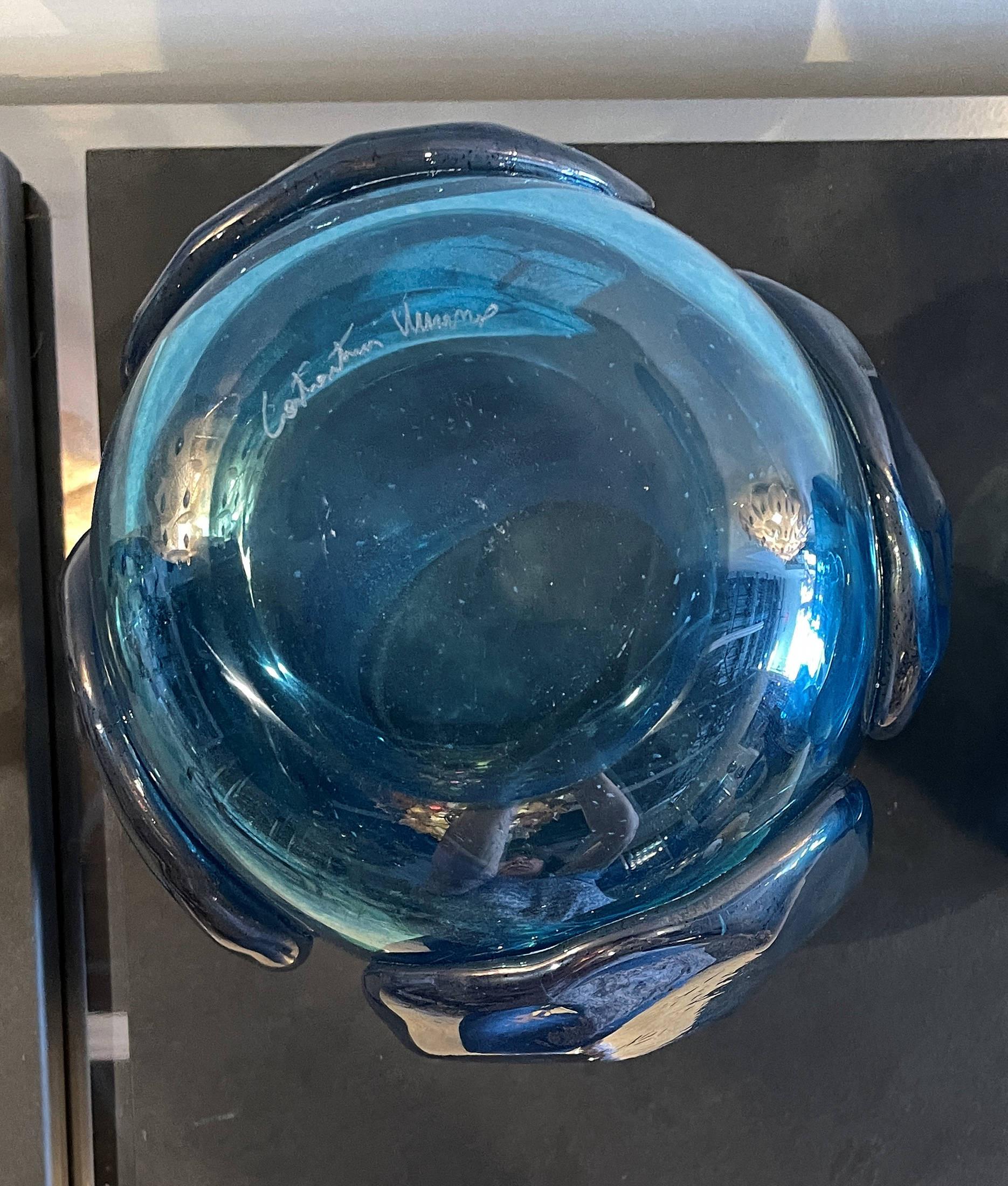 Pair of Mid-Century Modern Costantini Blue Murano Glass Italian Vases 9