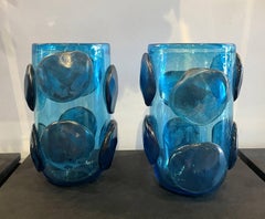 Paire de vases italiens en verre de Murano bleu Costantini:: datant du milieu du siècle dernier