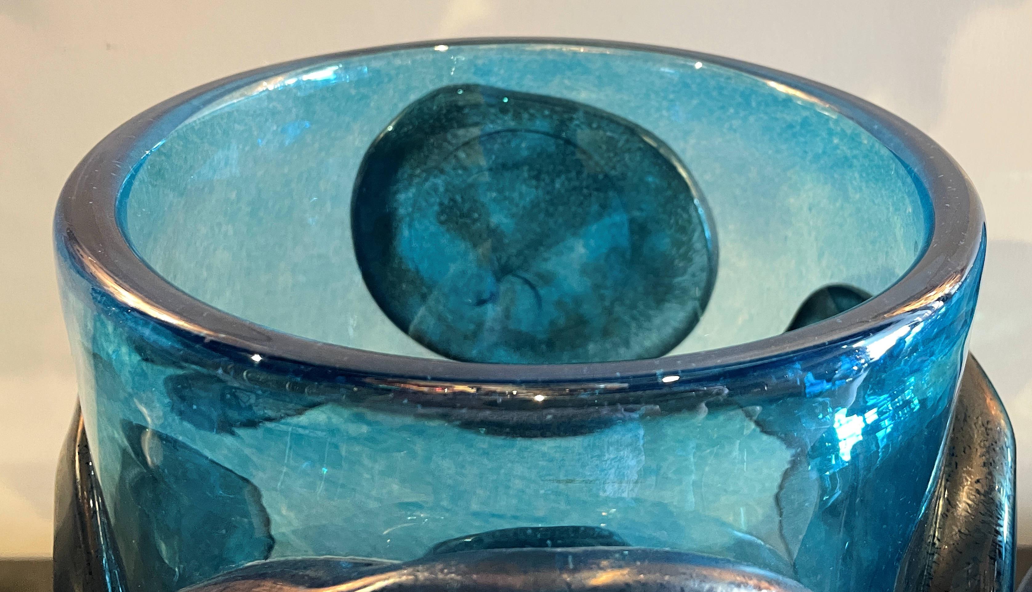 Pair of Mid-Century Modern Costantini Blue Murano Glass Italian Vases 2