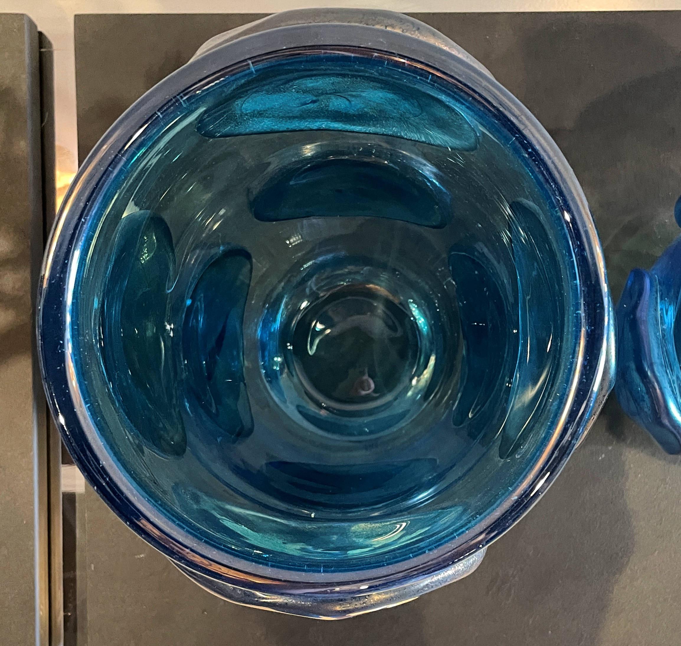 Pair of Mid-Century Modern Costantini Blue Murano Glass Italian Vases 3