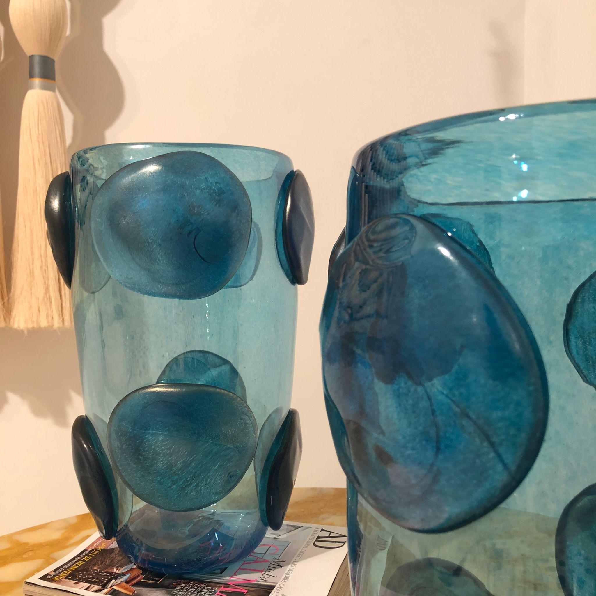 Pair of Mid-Century Modern Costantini Blue Murano Glass Italian Vases 4