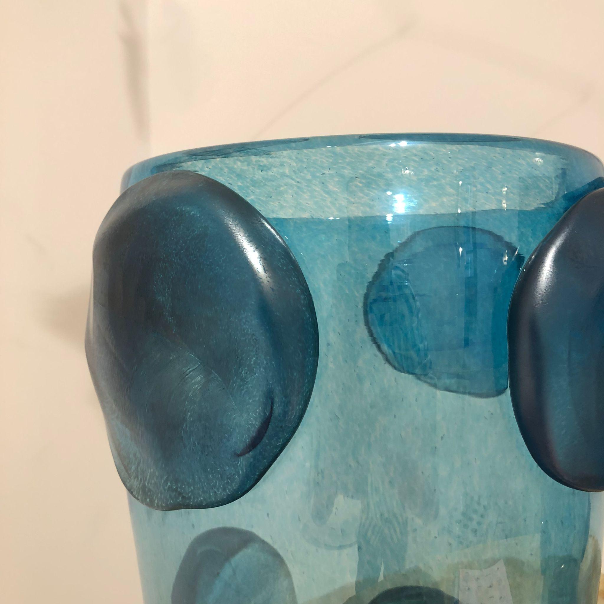 Pair of Mid-Century Modern Costantini Blue Murano Glass Italian Vases 5