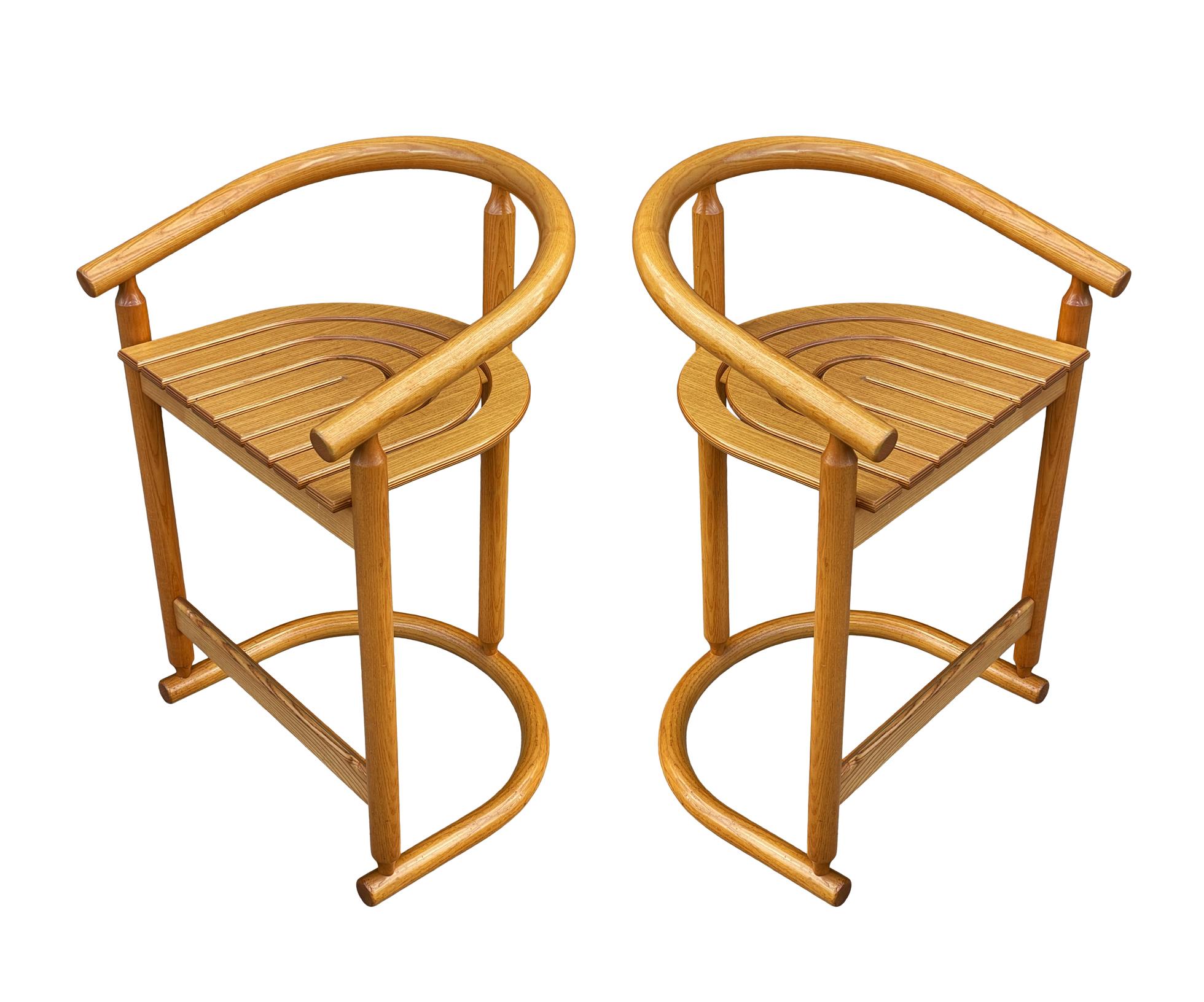 Scandinavian Modern Pair of Mid Century Modern Counter Stools or Bar Stools in Oak by Allmilmo