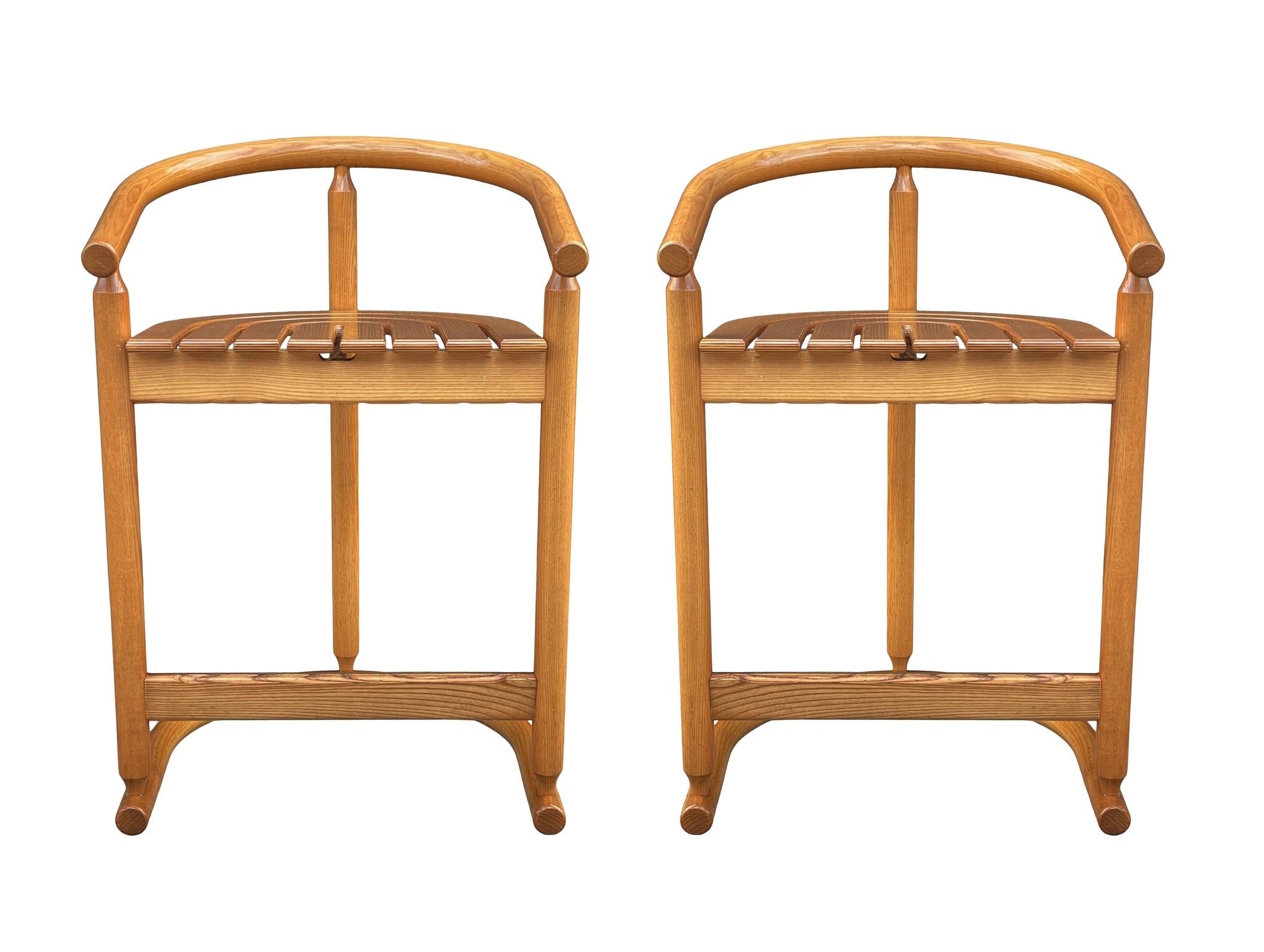 Pair of Mid Century Modern Counter Stools or Bar Stools in Oak by Allmilmo 3