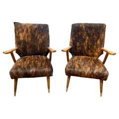 Pair of Mid-Century Modern Cowhide Covered Armchairs